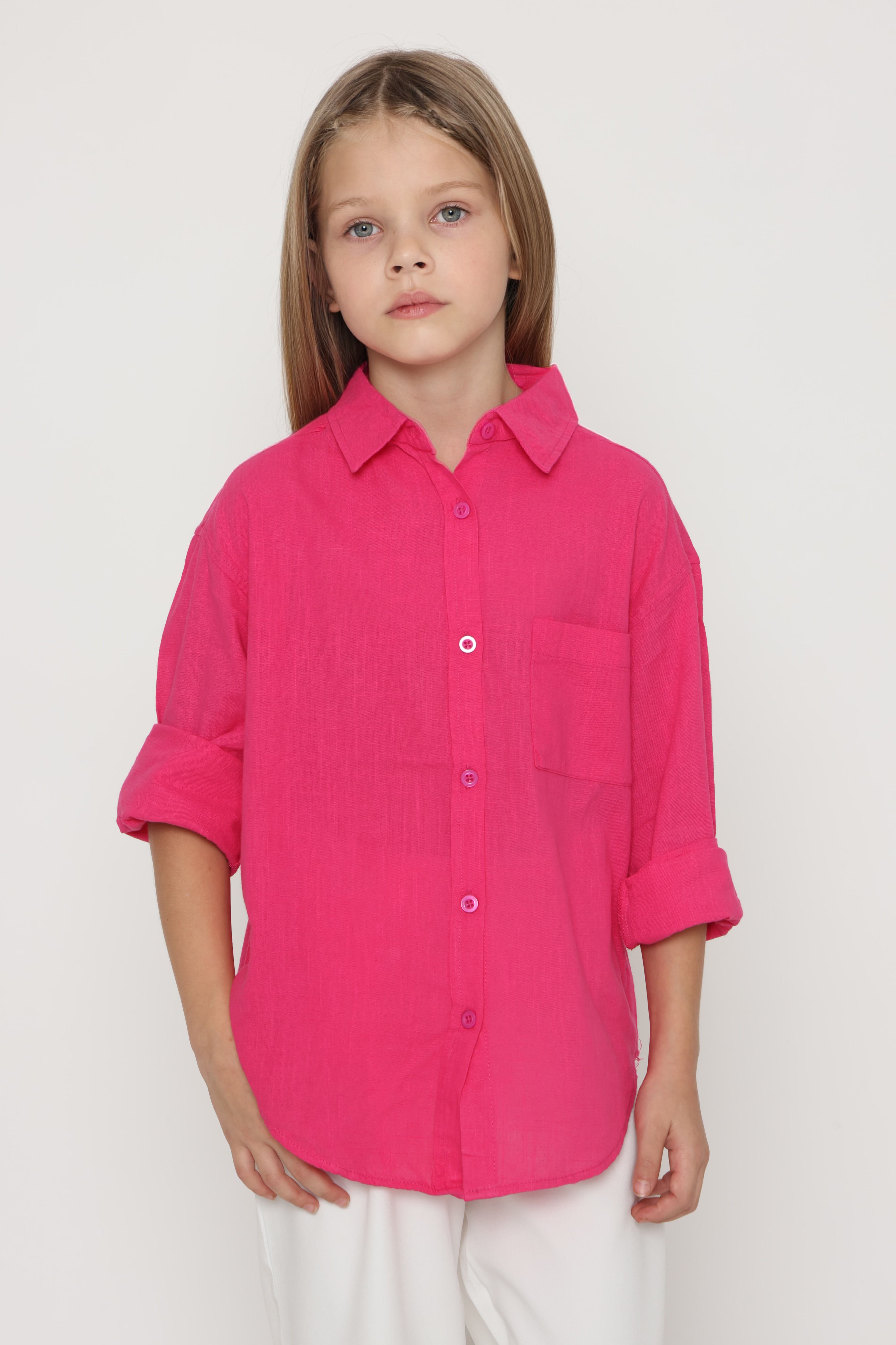 מכופתרת פשתן ורודה