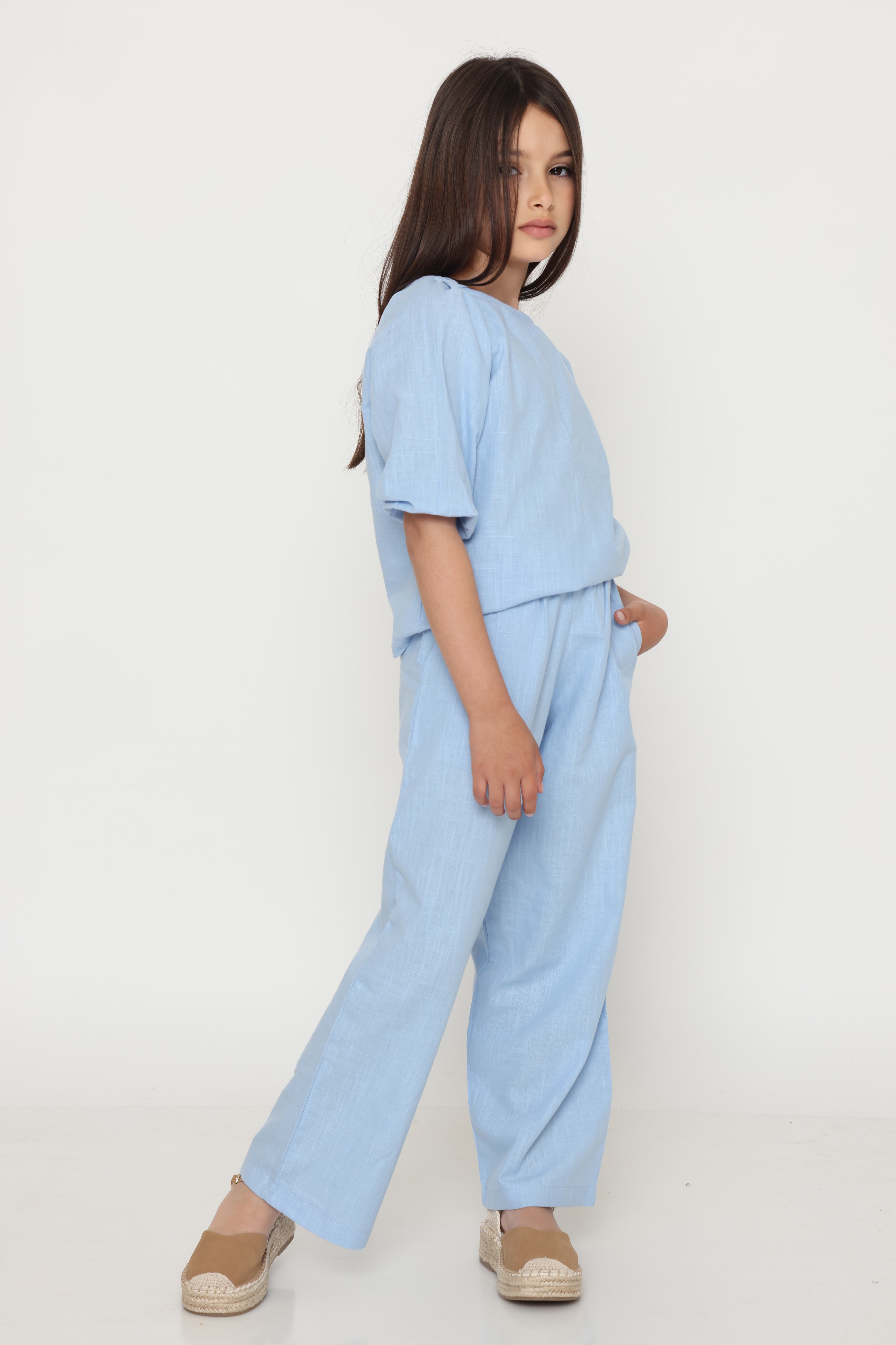 חליפת פשתן בצבע - תכלת