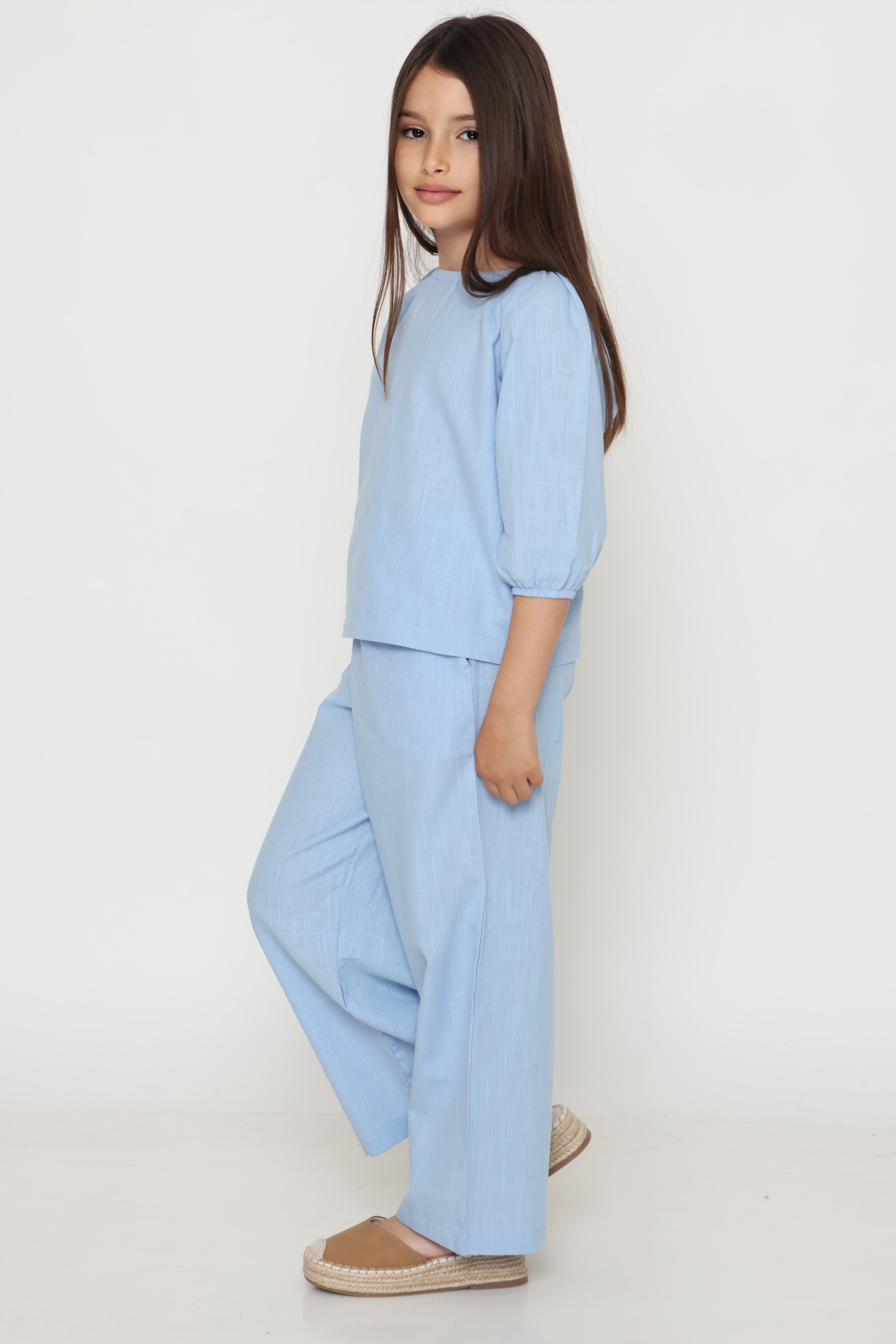 חליפת פשתן בצבע - תכלת