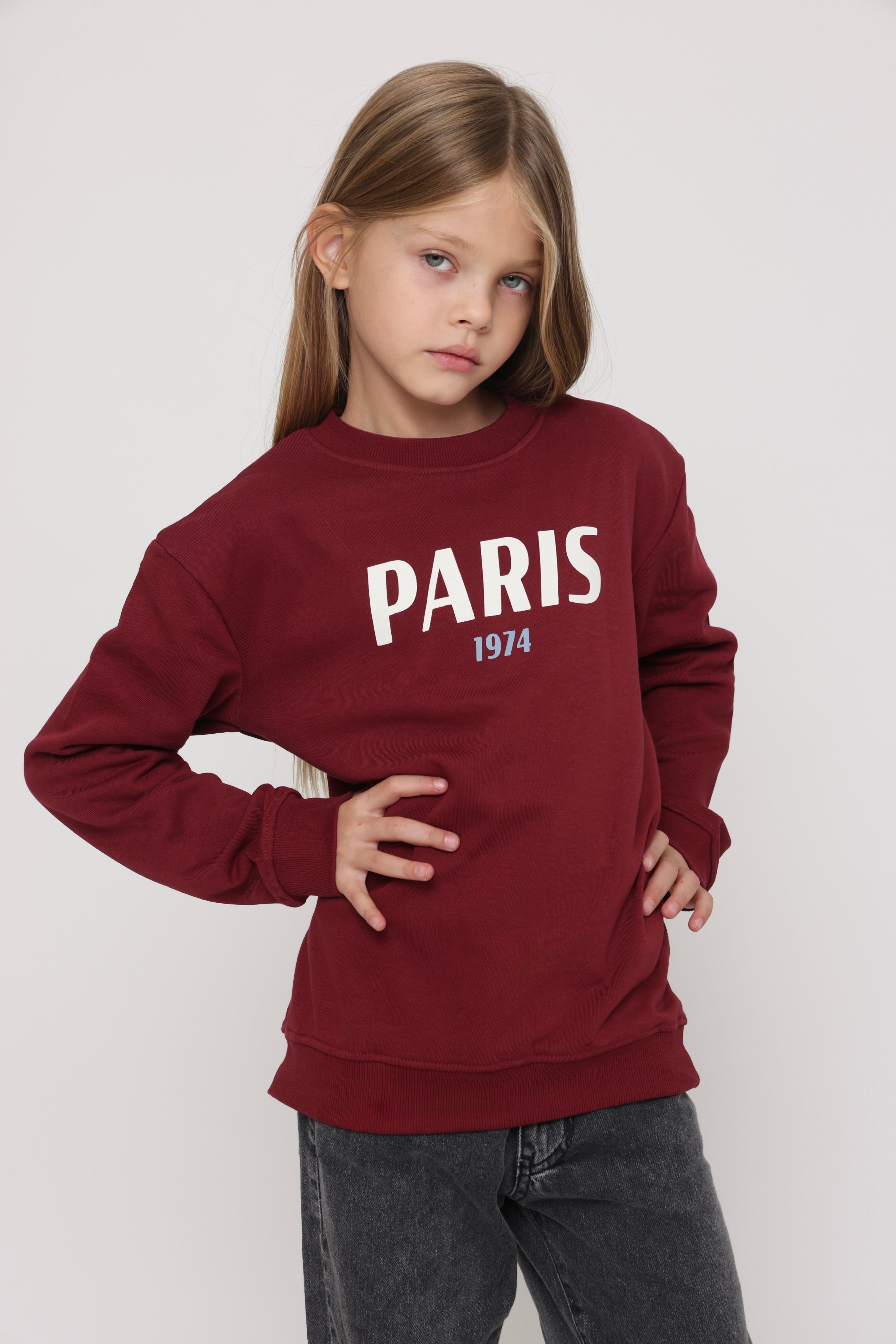 חולצת סווטשירט Paris בצבע בורדו