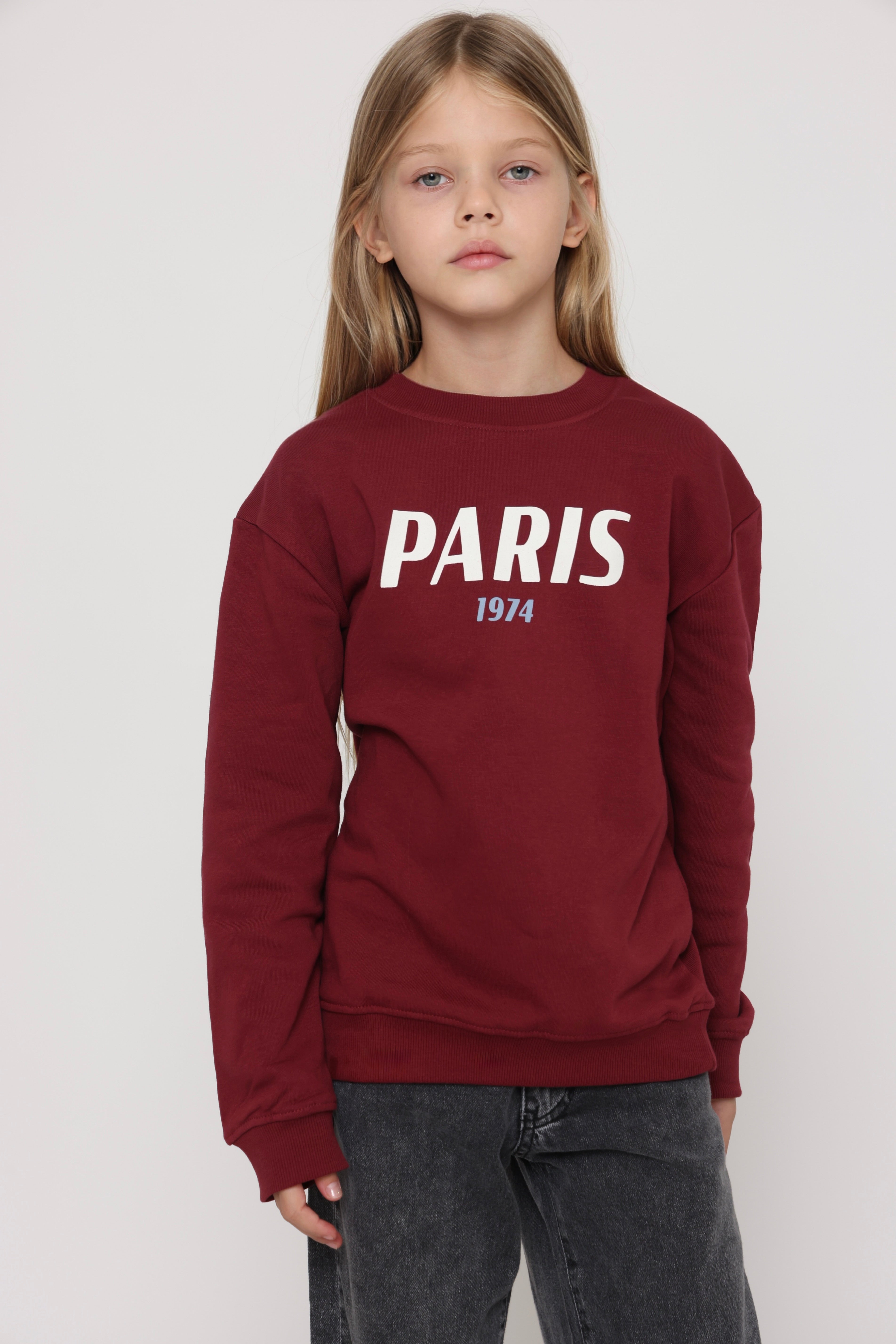 חולצת סווטשירט Paris בצבע בורדו