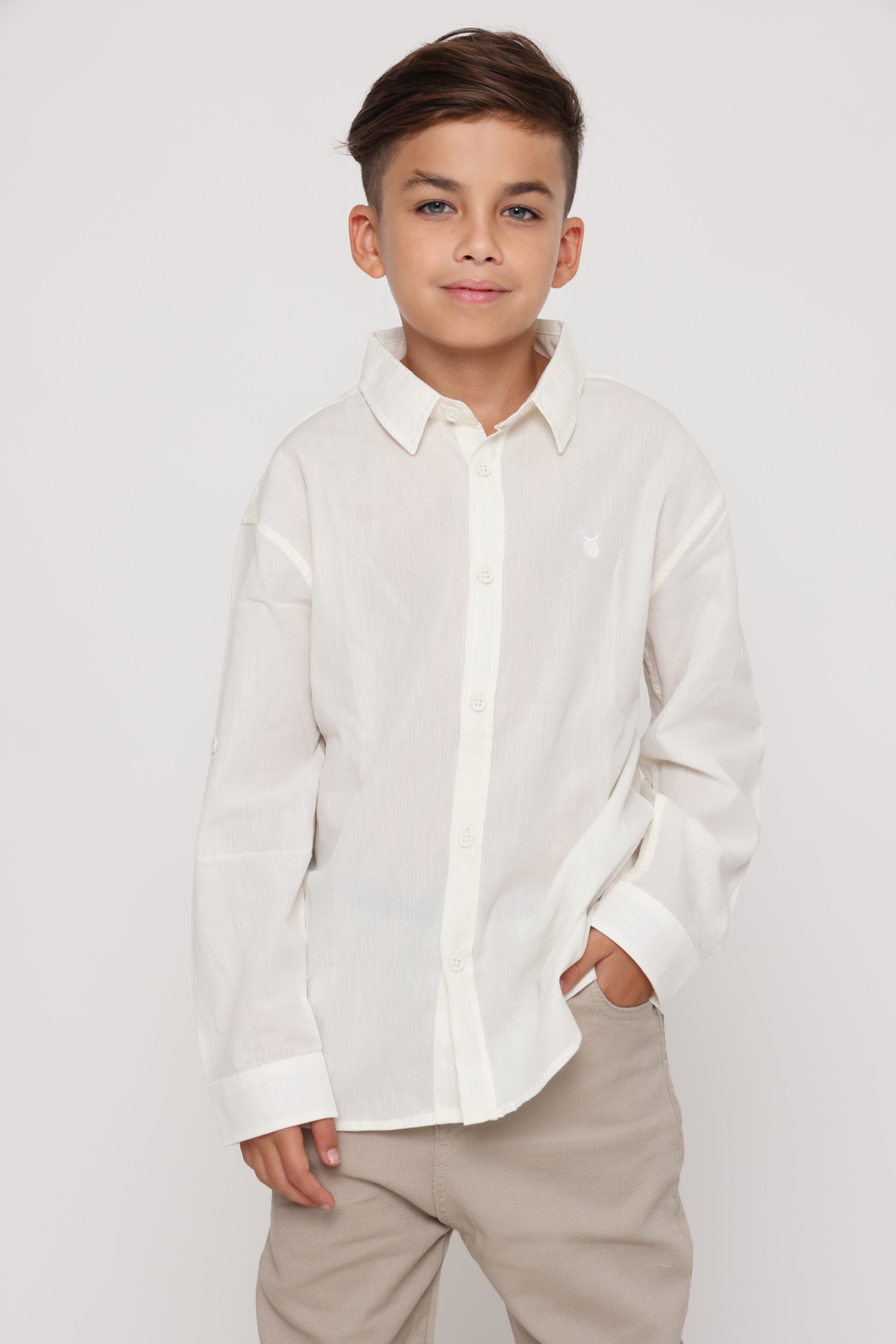 חולצה מכופתרת פשתן - לבנה