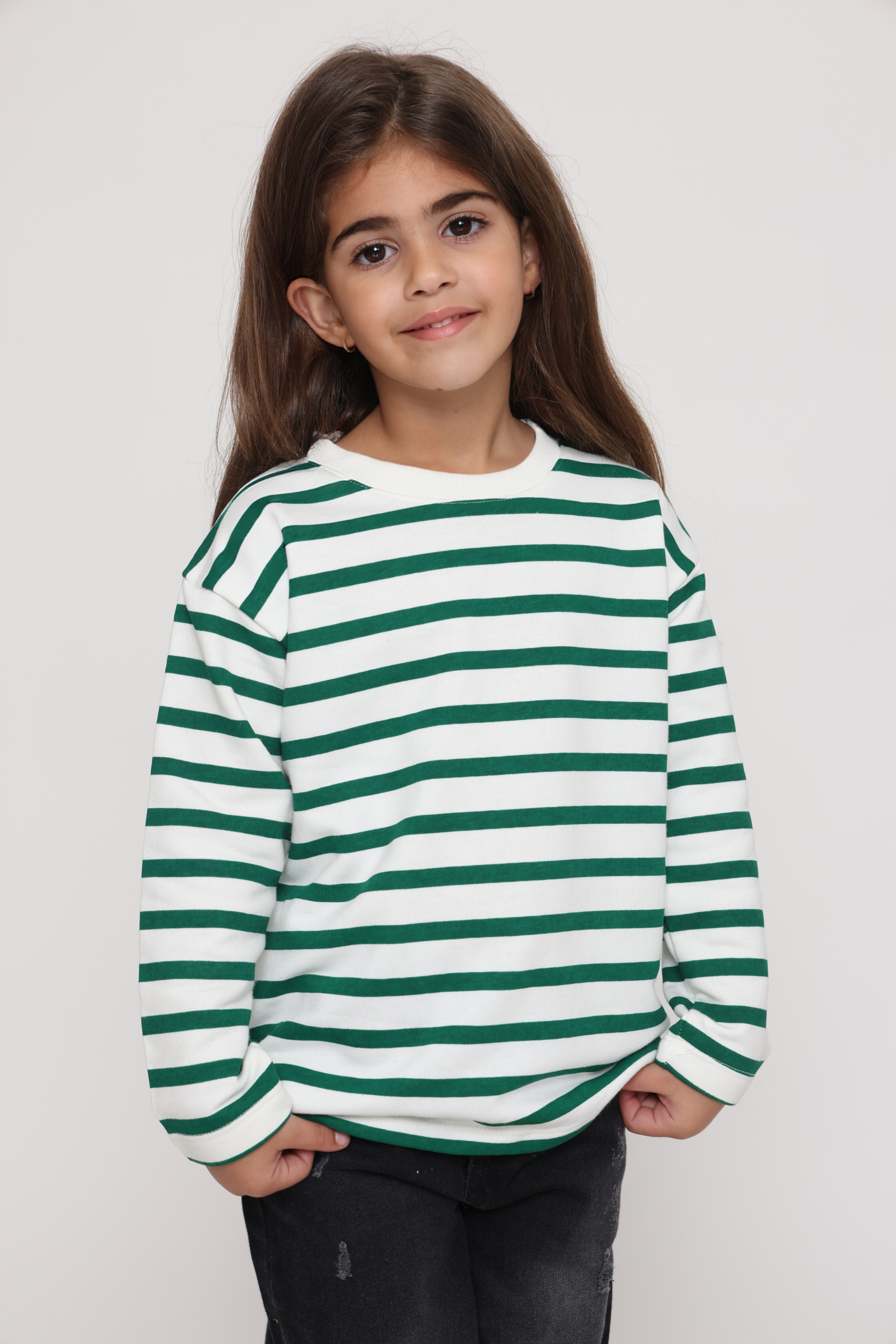 חולצת פסים קלאסית בצבע - ירוק