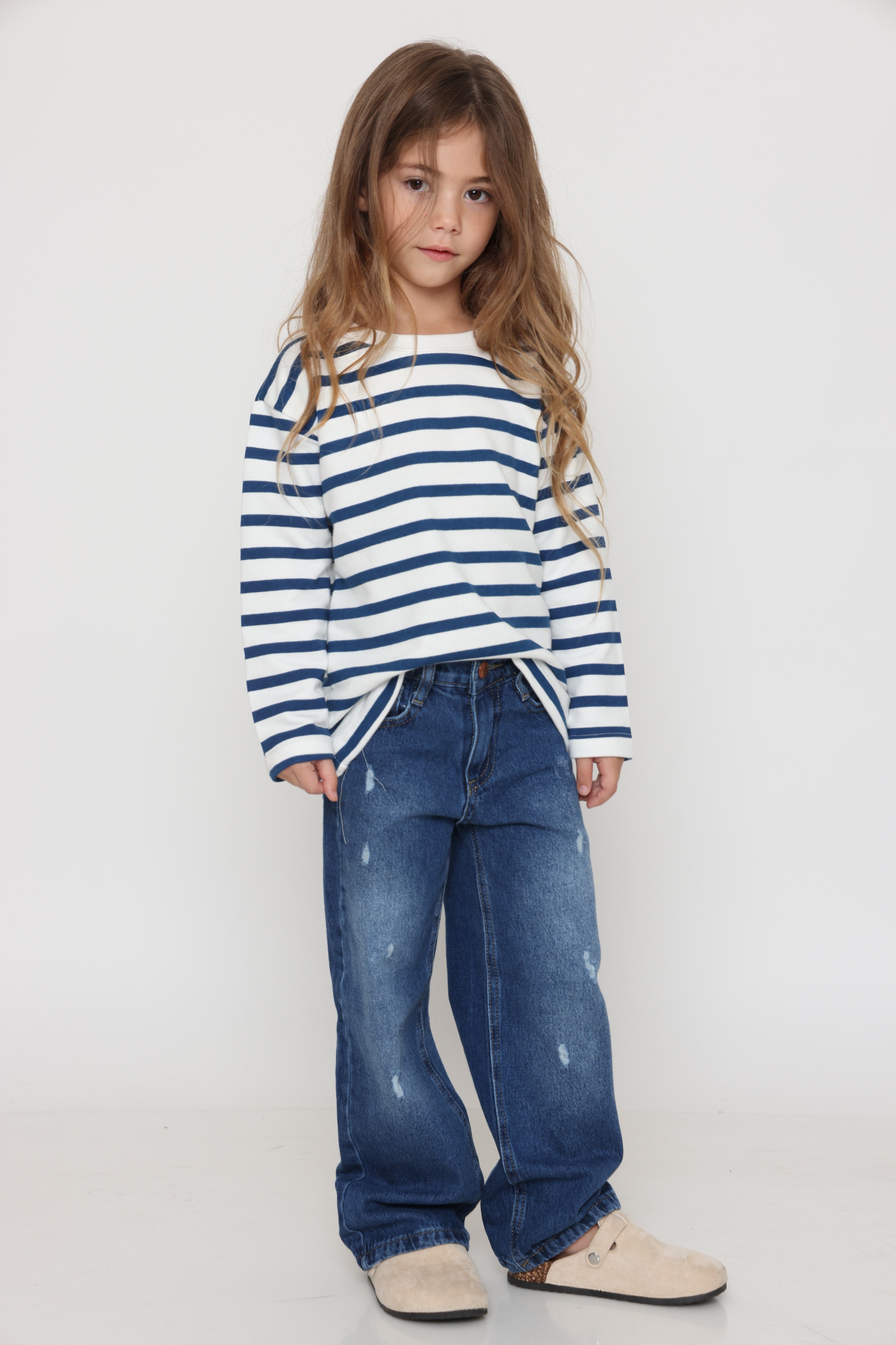 חולצת פסים קלאסית בצבע - כחול