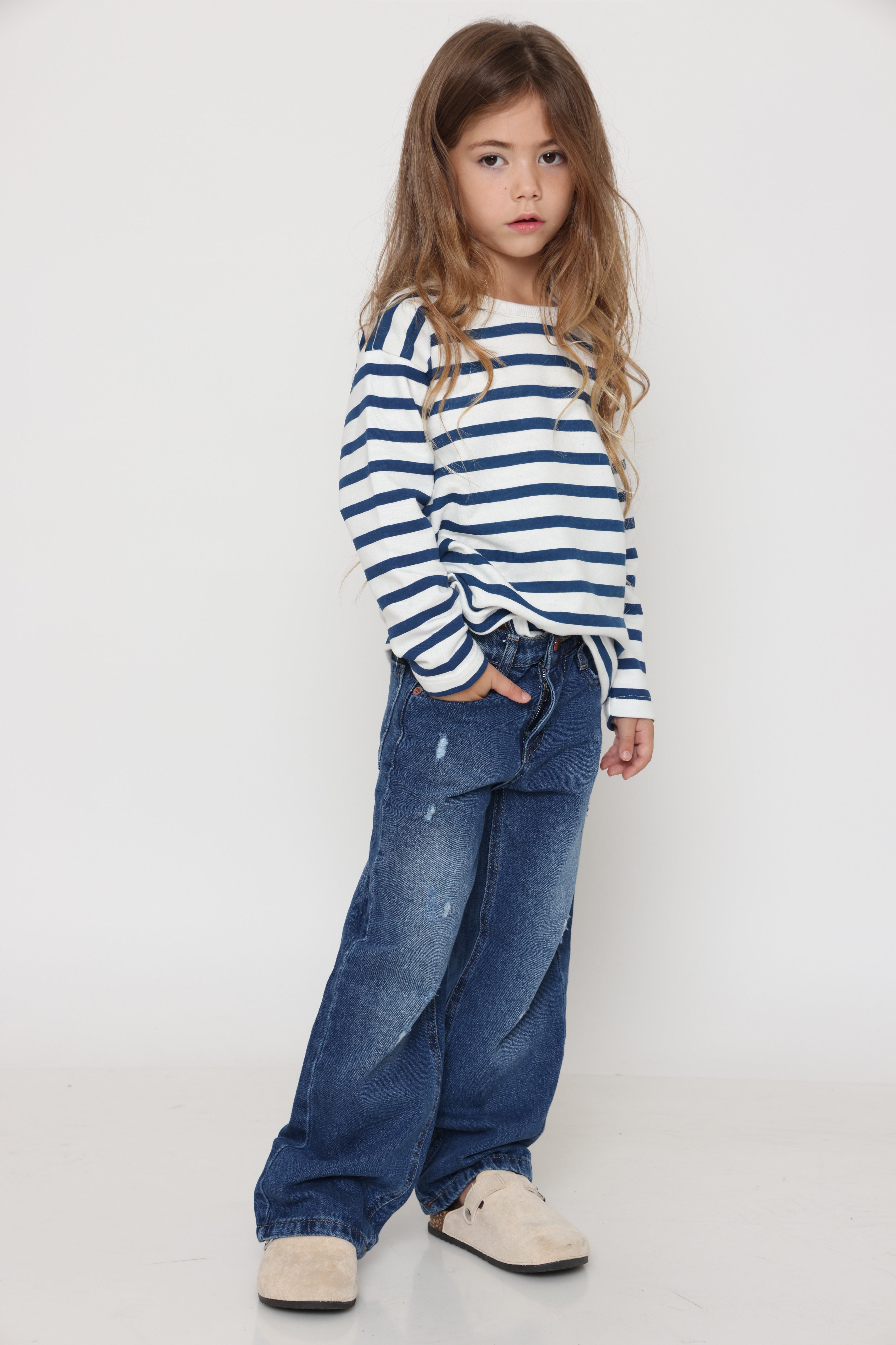 חולצת פסים קלאסית בצבע - כחול