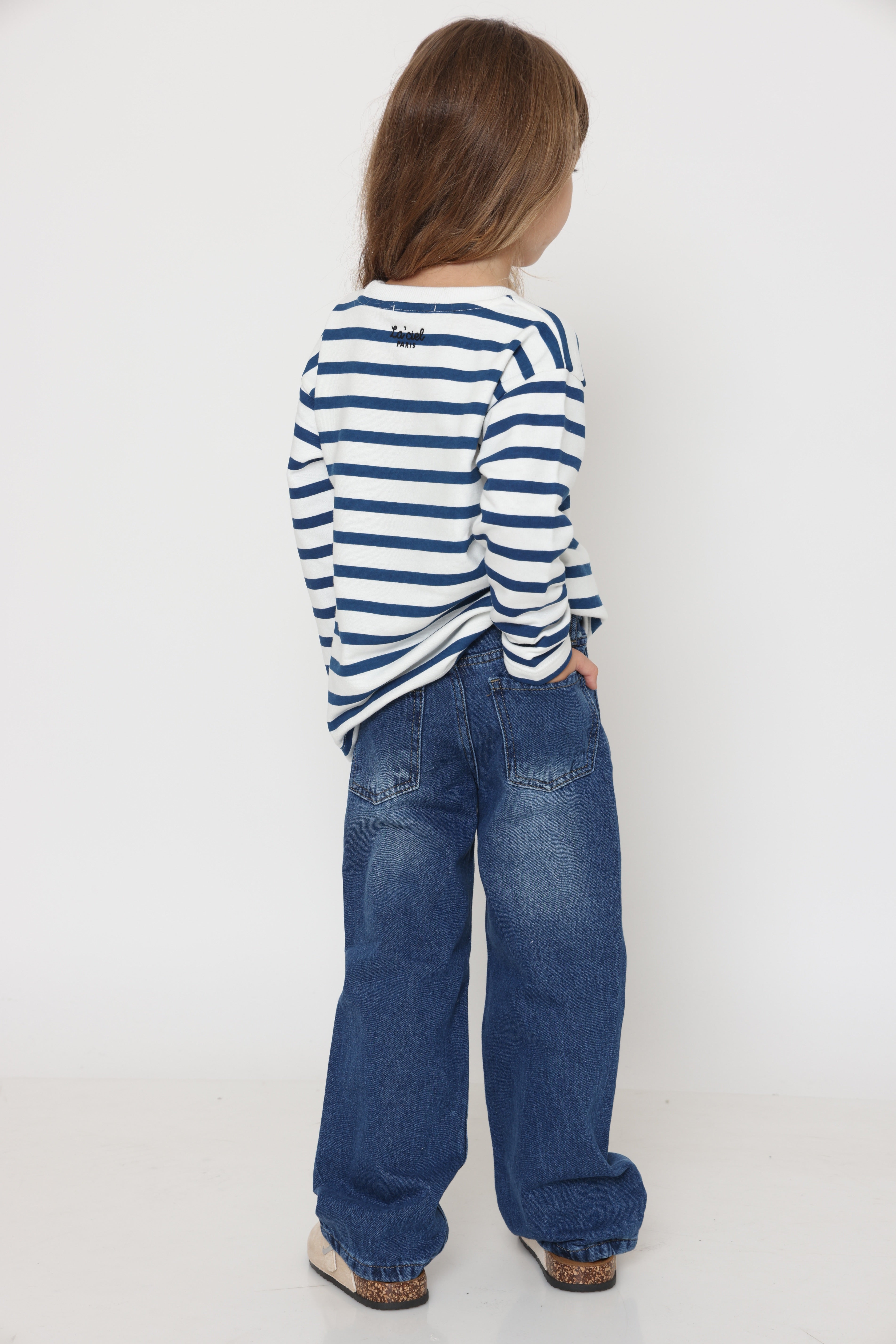 חולצת פסים קלאסית בצבע - כחול