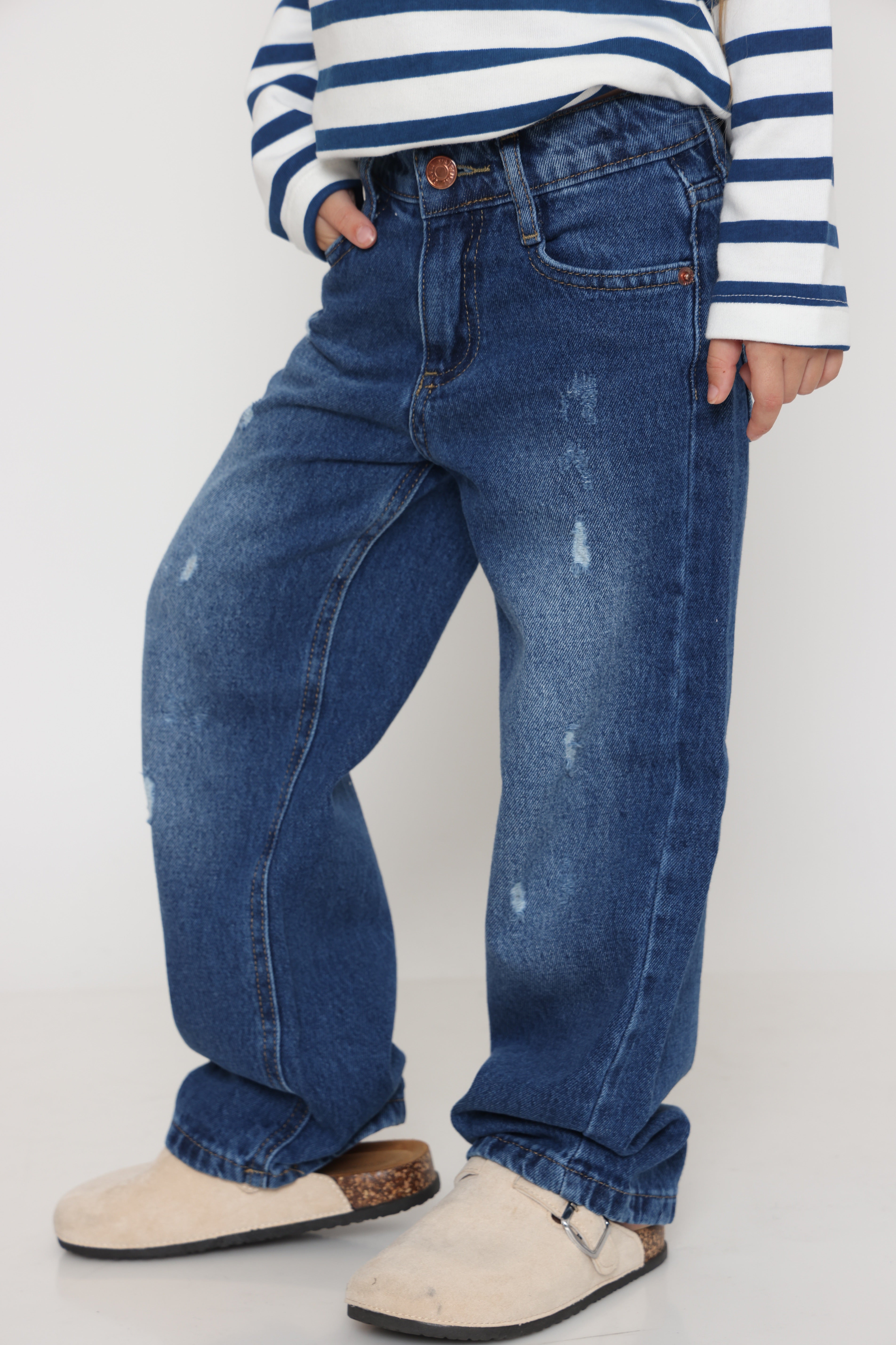 חולצת פסים קלאסית בצבע - כחול