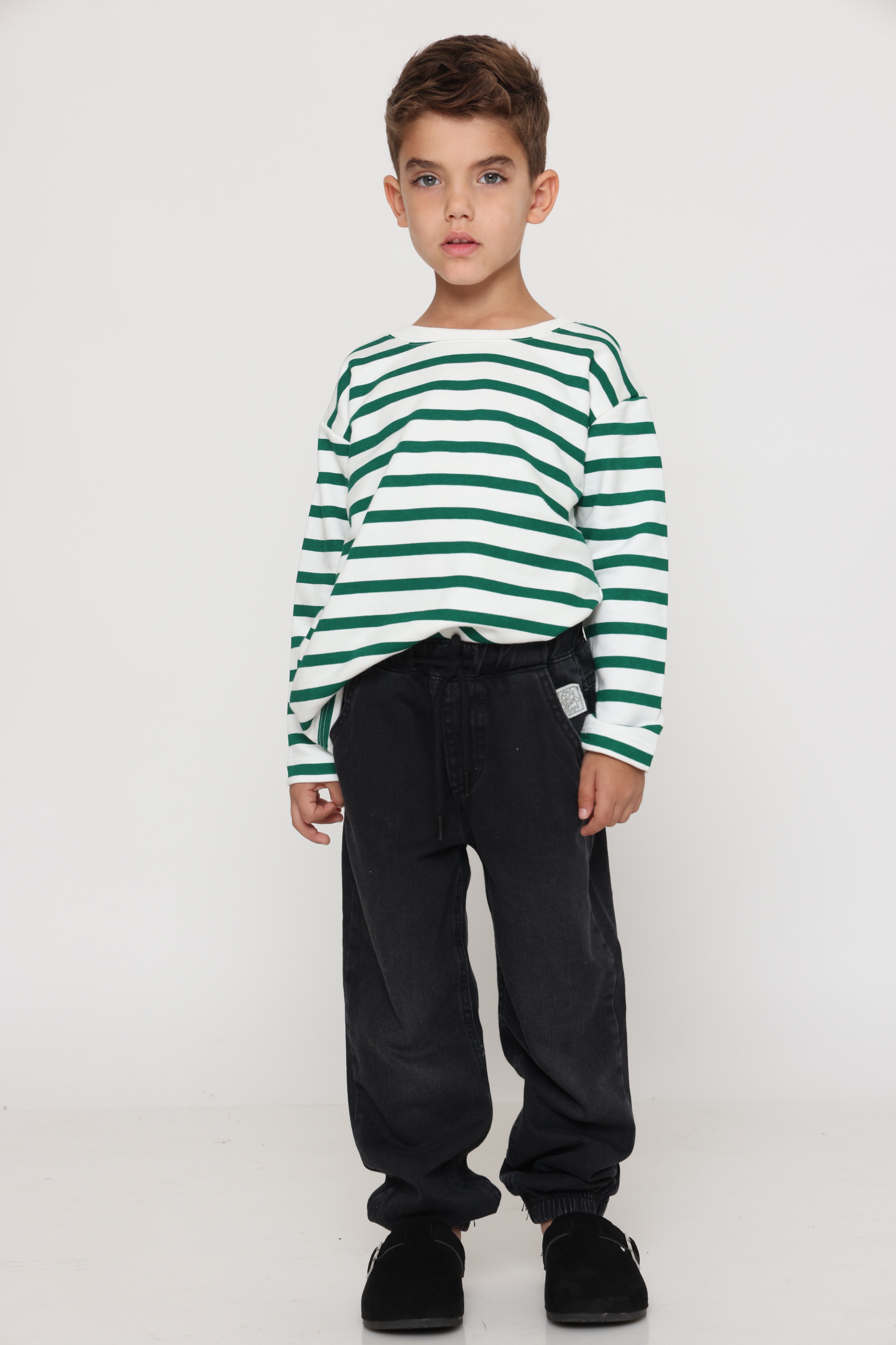 חולצת פסים קלאסית בנים - ירוק