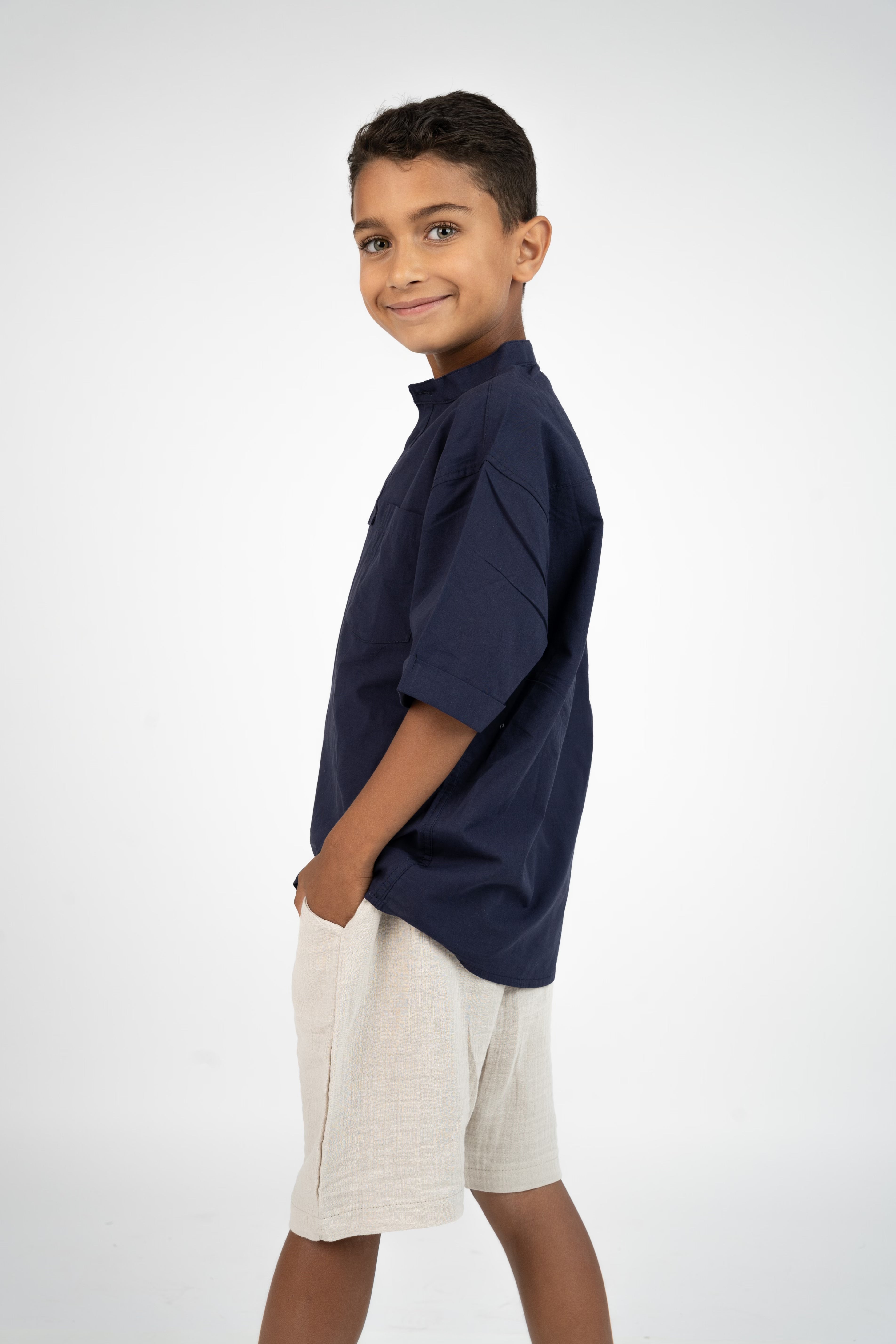 חולצה צווארון סיני - כחול