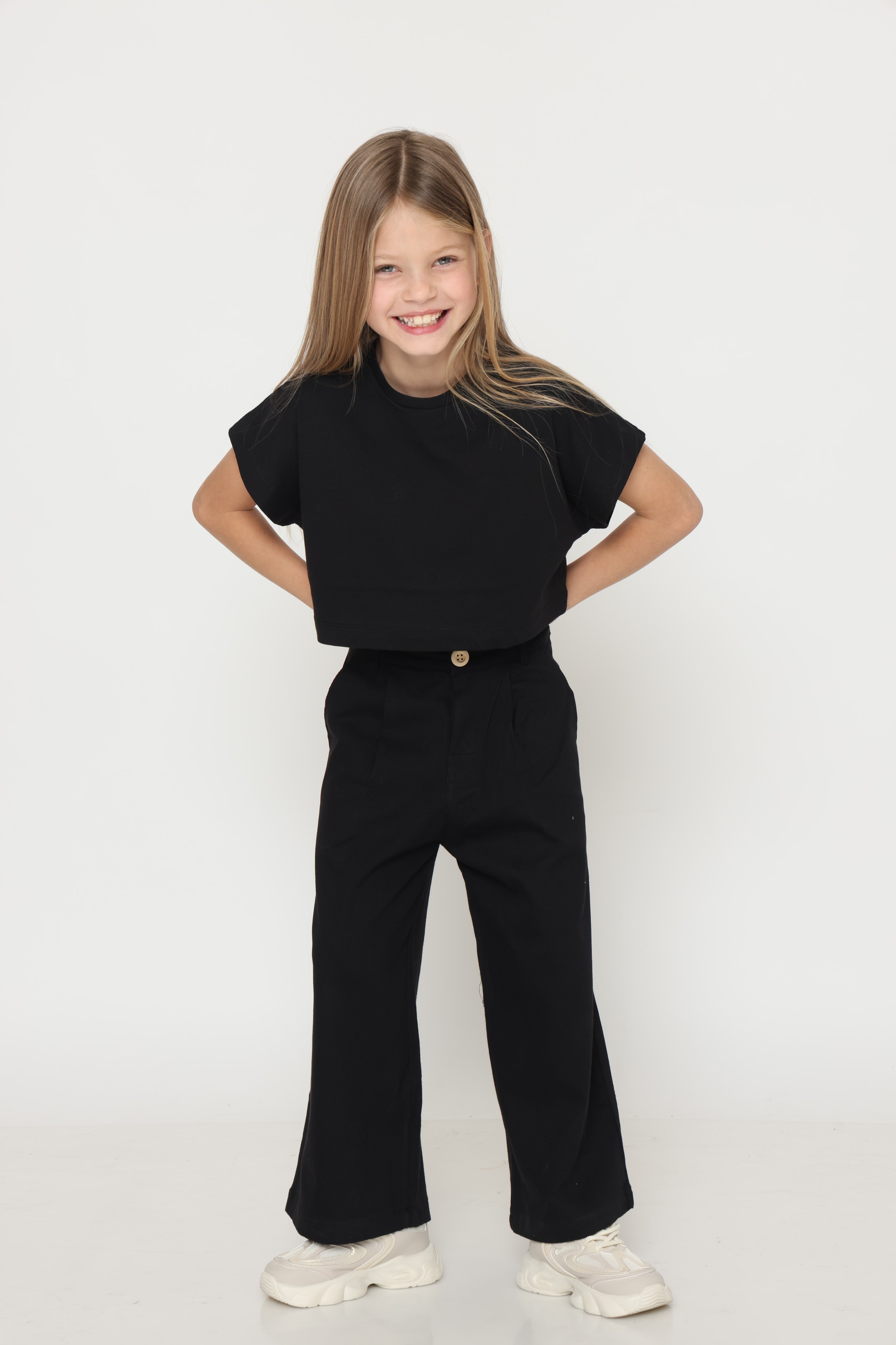 מכנס מתרחב פשתן - שחור