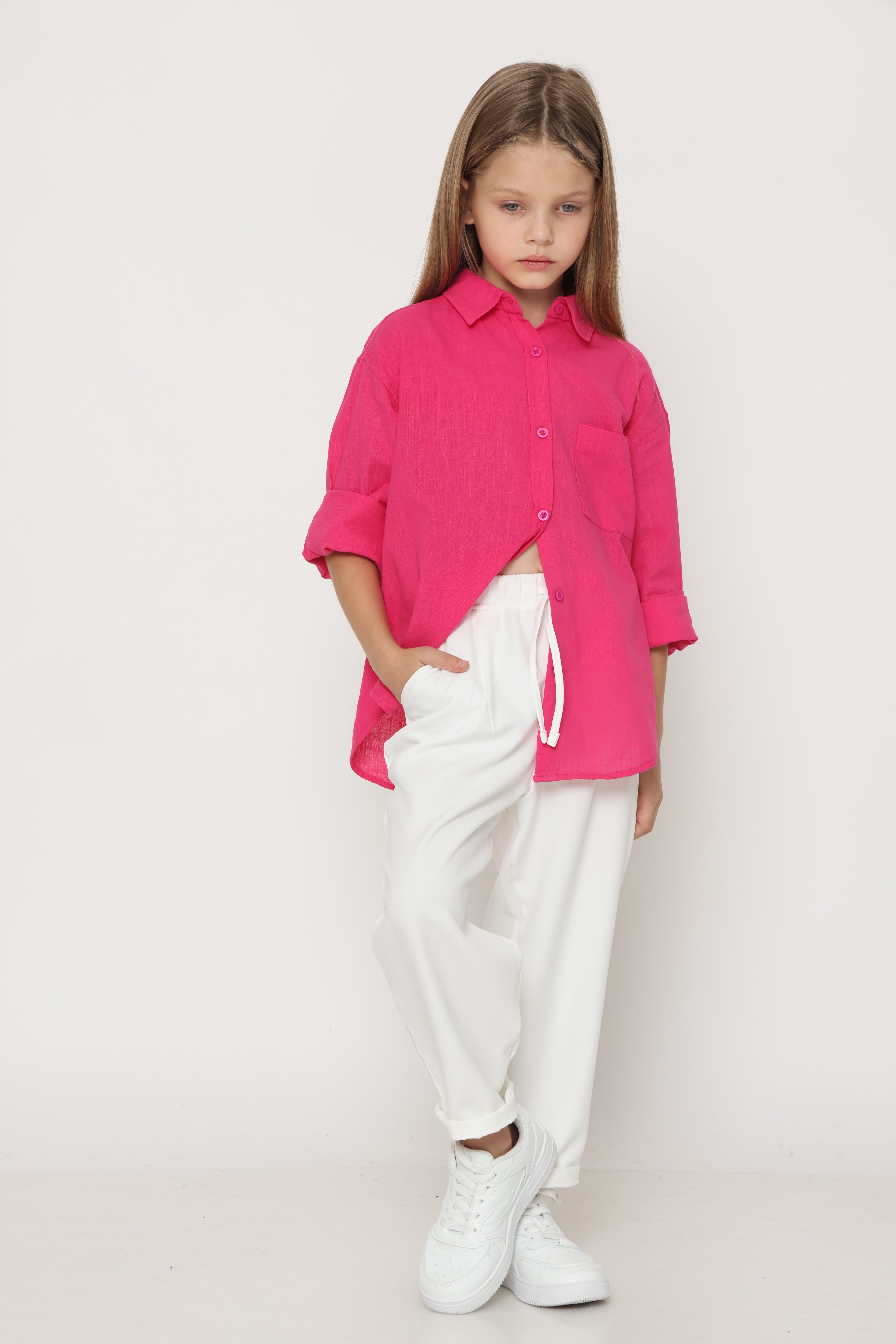 מכופתרת פשתן ורודה