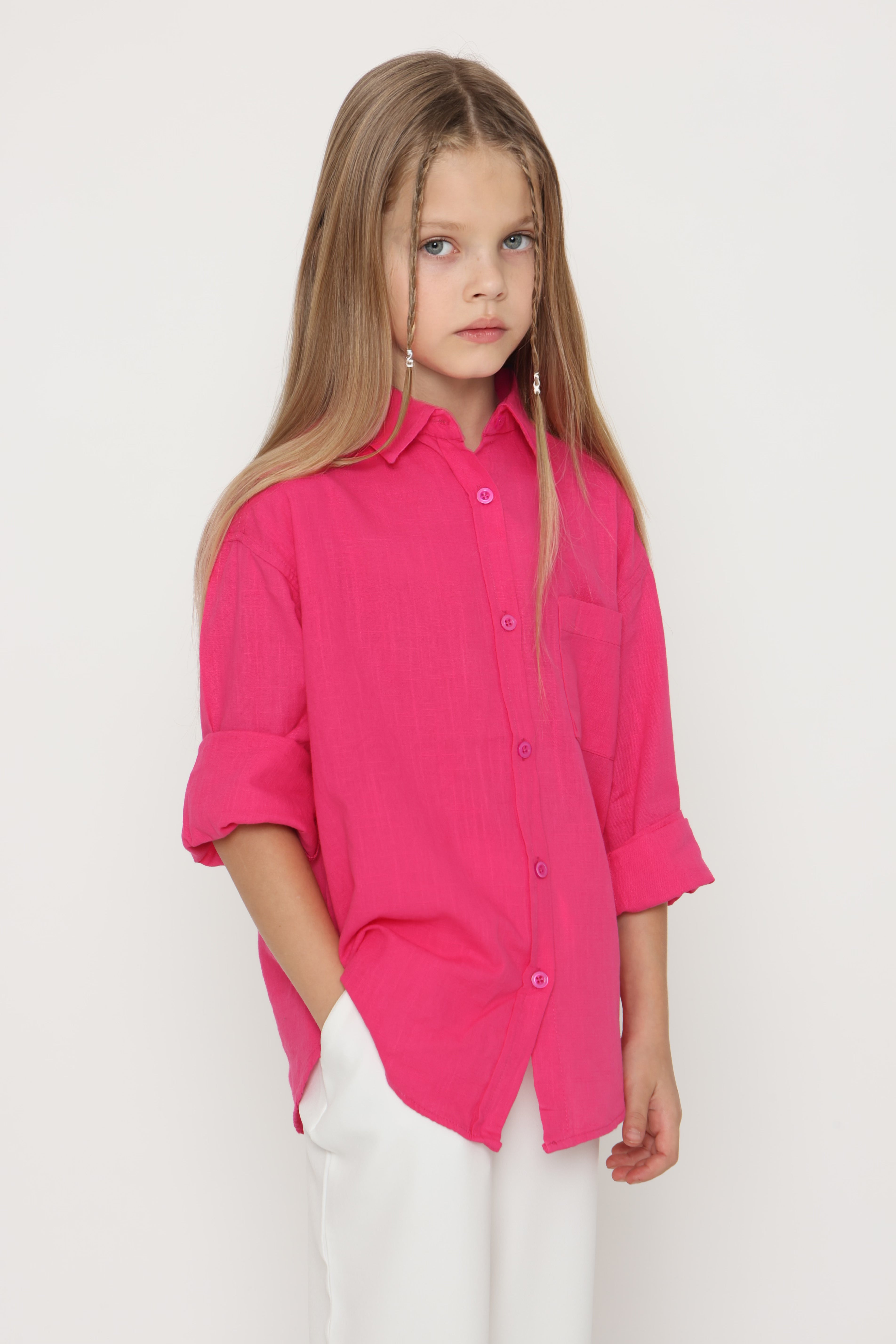 מכופתרת פשתן ורודה