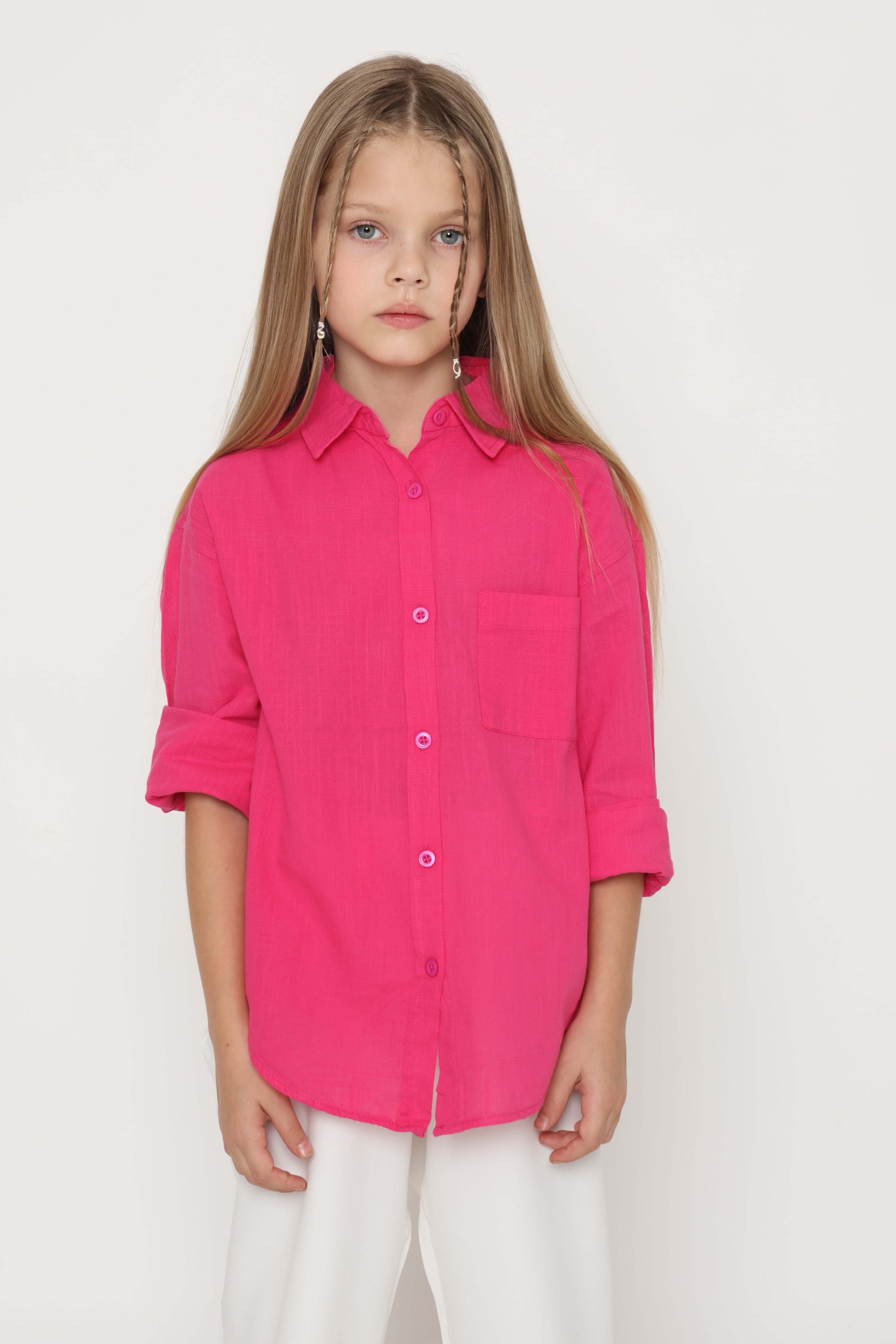 מכופתרת פשתן ורודה