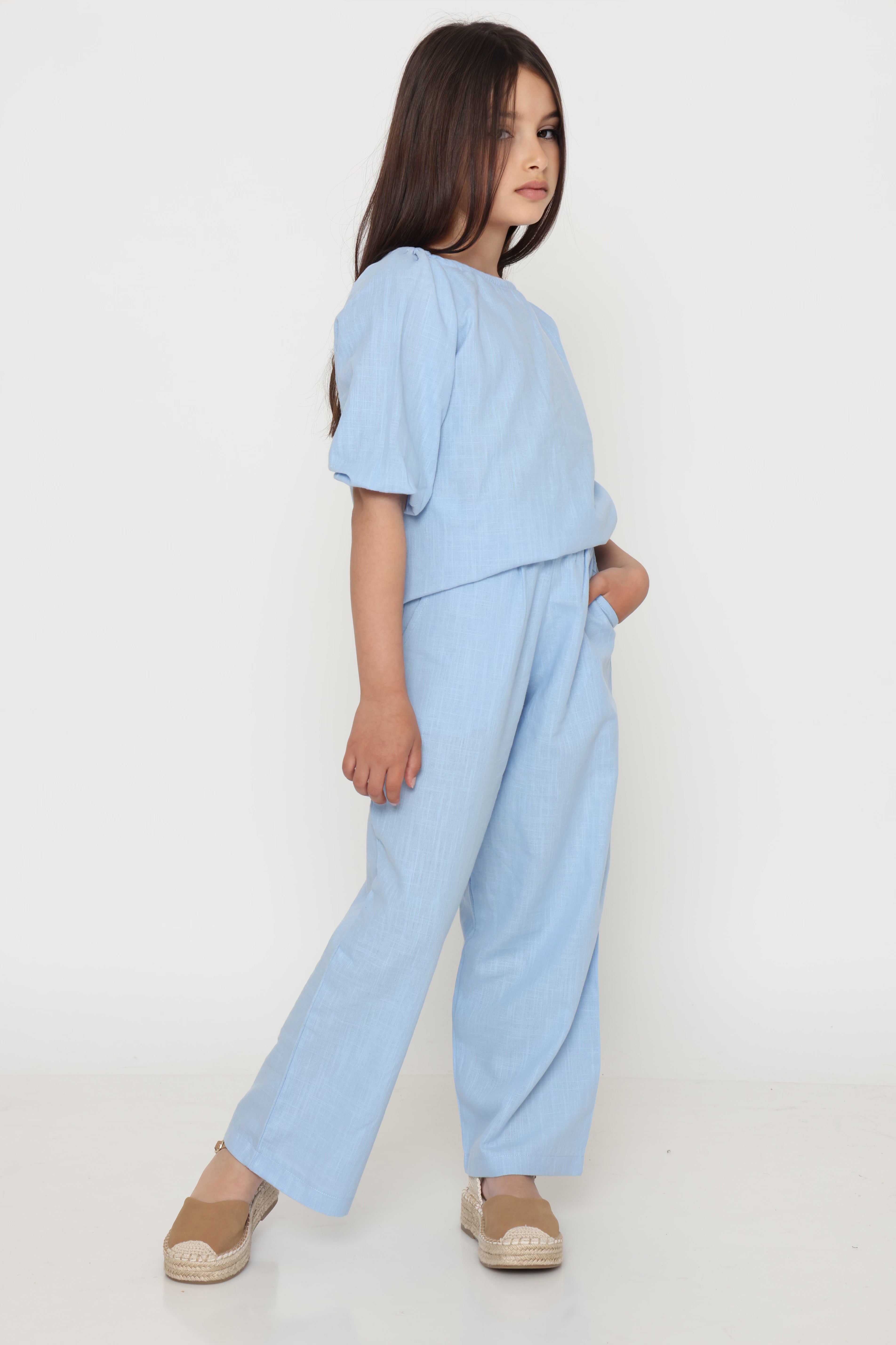 חליפת פשתן בצבע - תכלת