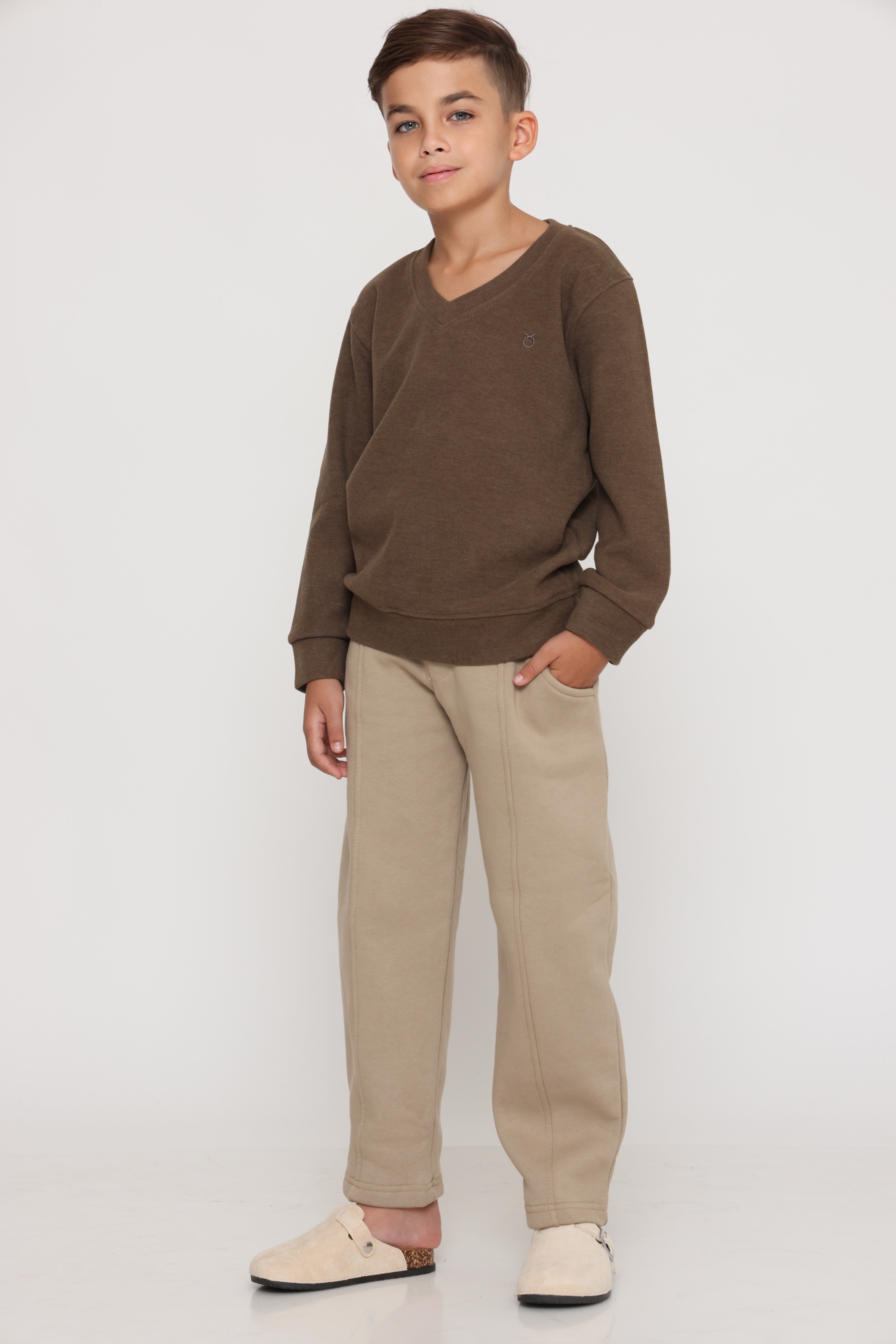 סווטשירט v קלאסי - חום