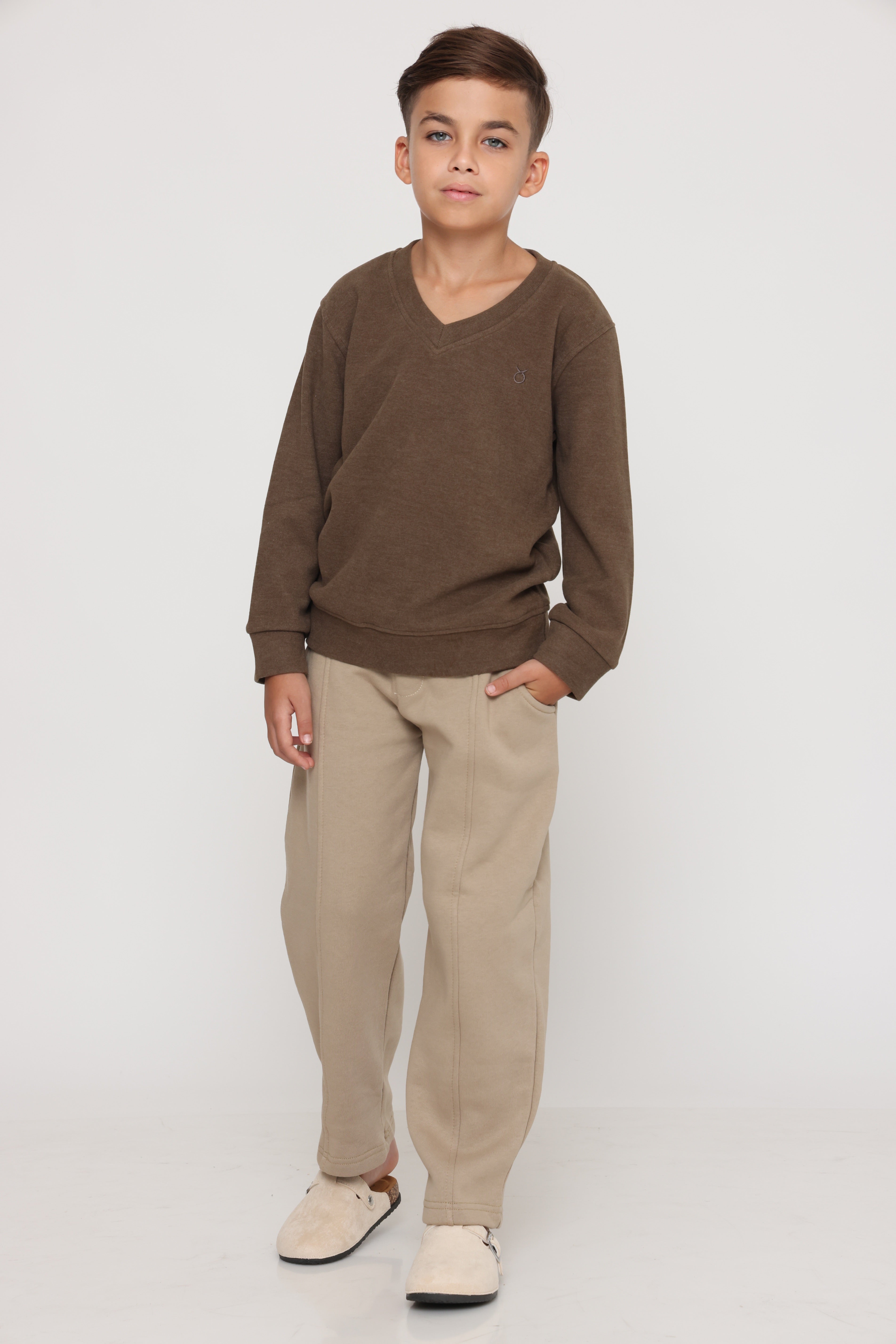 סווטשירט v קלאסי - חום