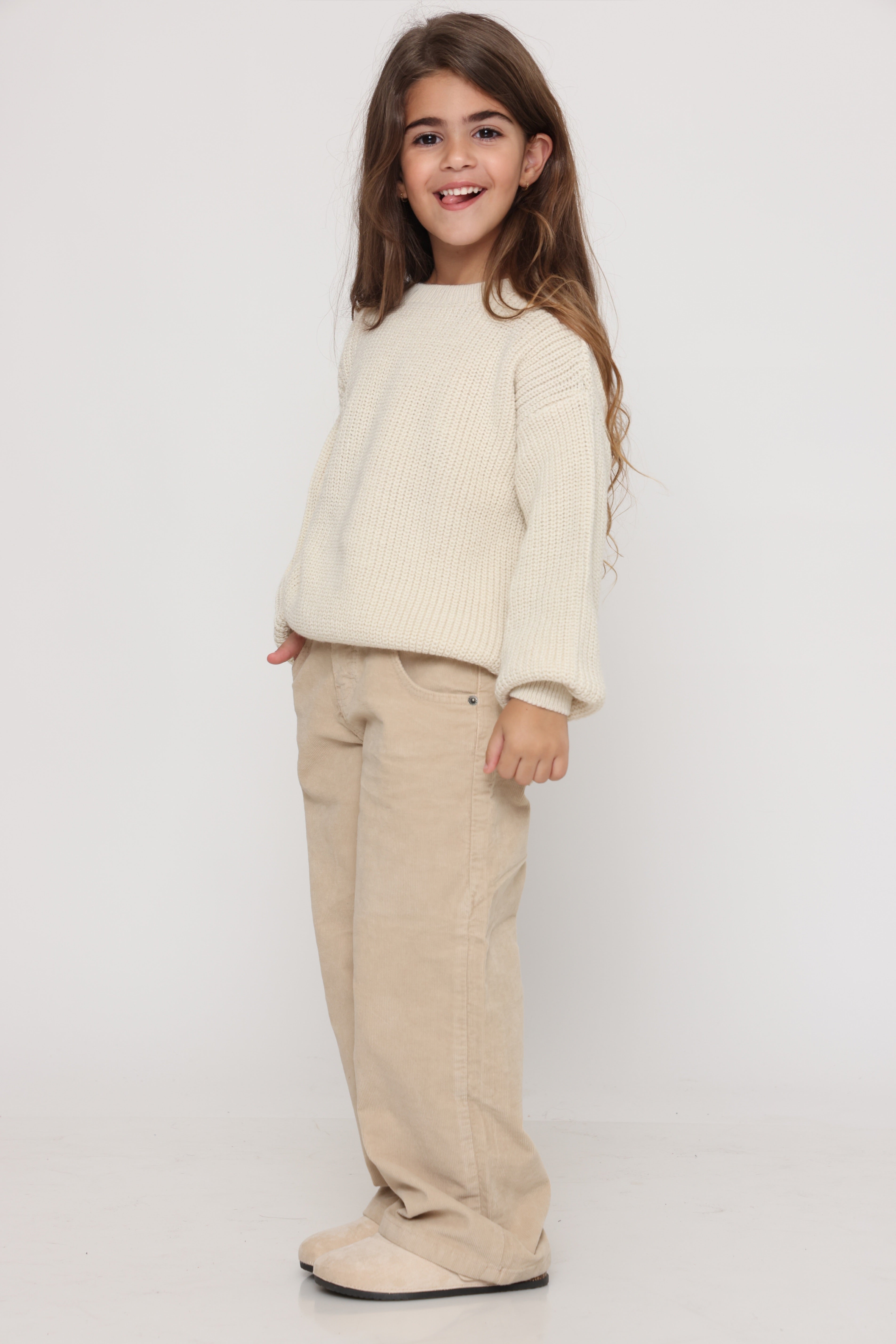 מכנס mom קורדרוי בצבע בז