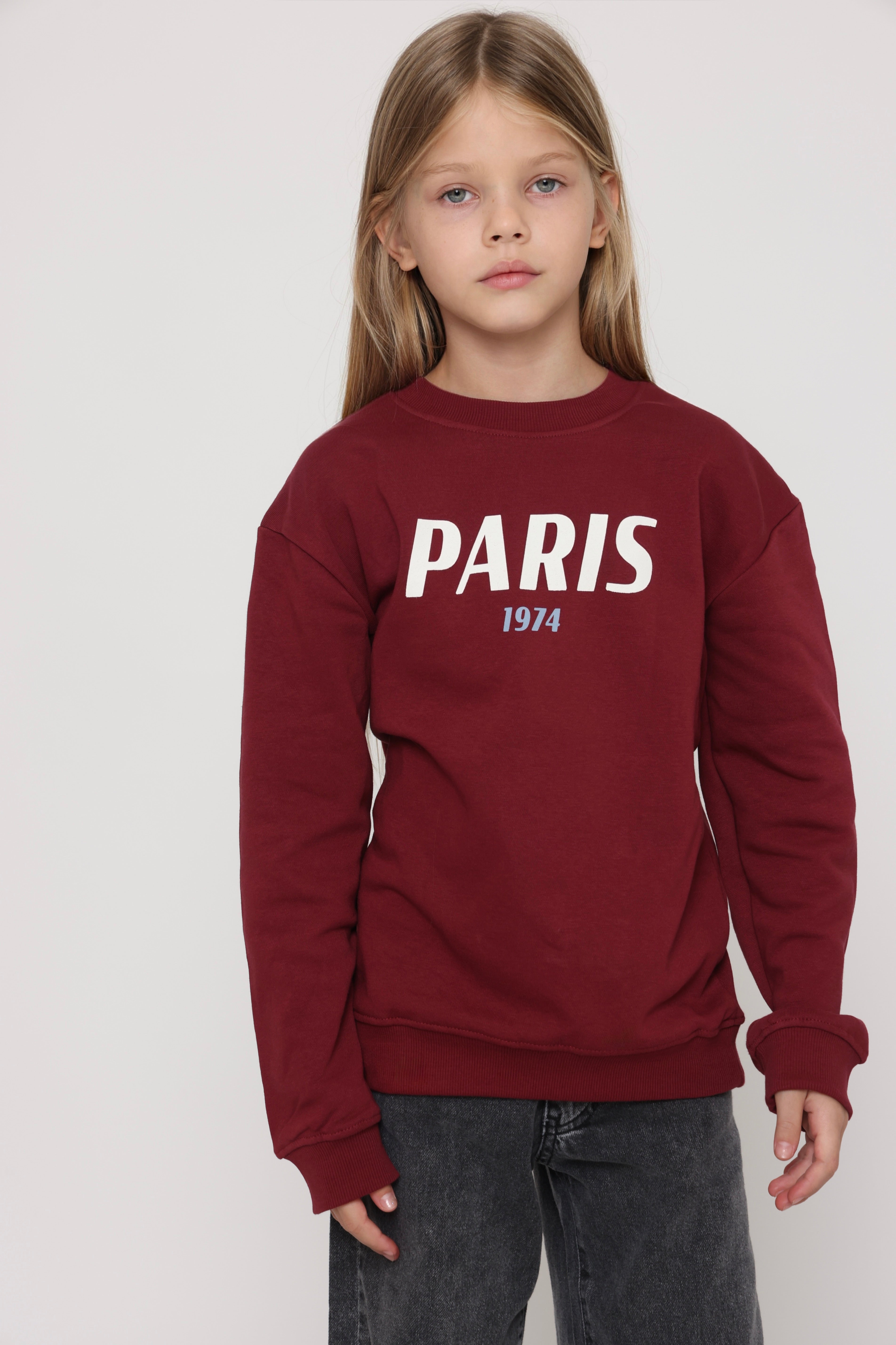 חולצת סווטשירט Paris בצבע בורדו