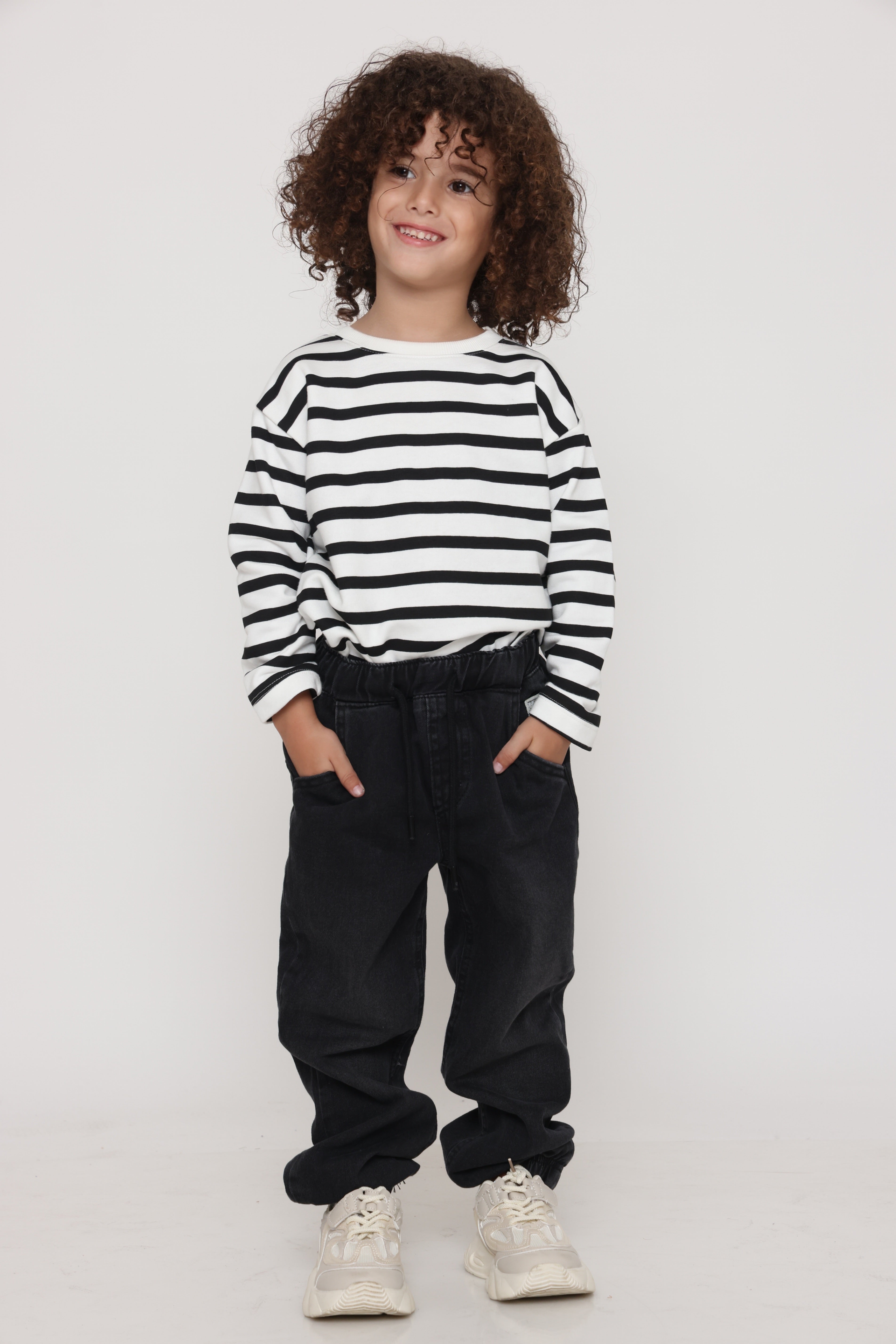 חולצת פסים קלאסית בנים - שחור