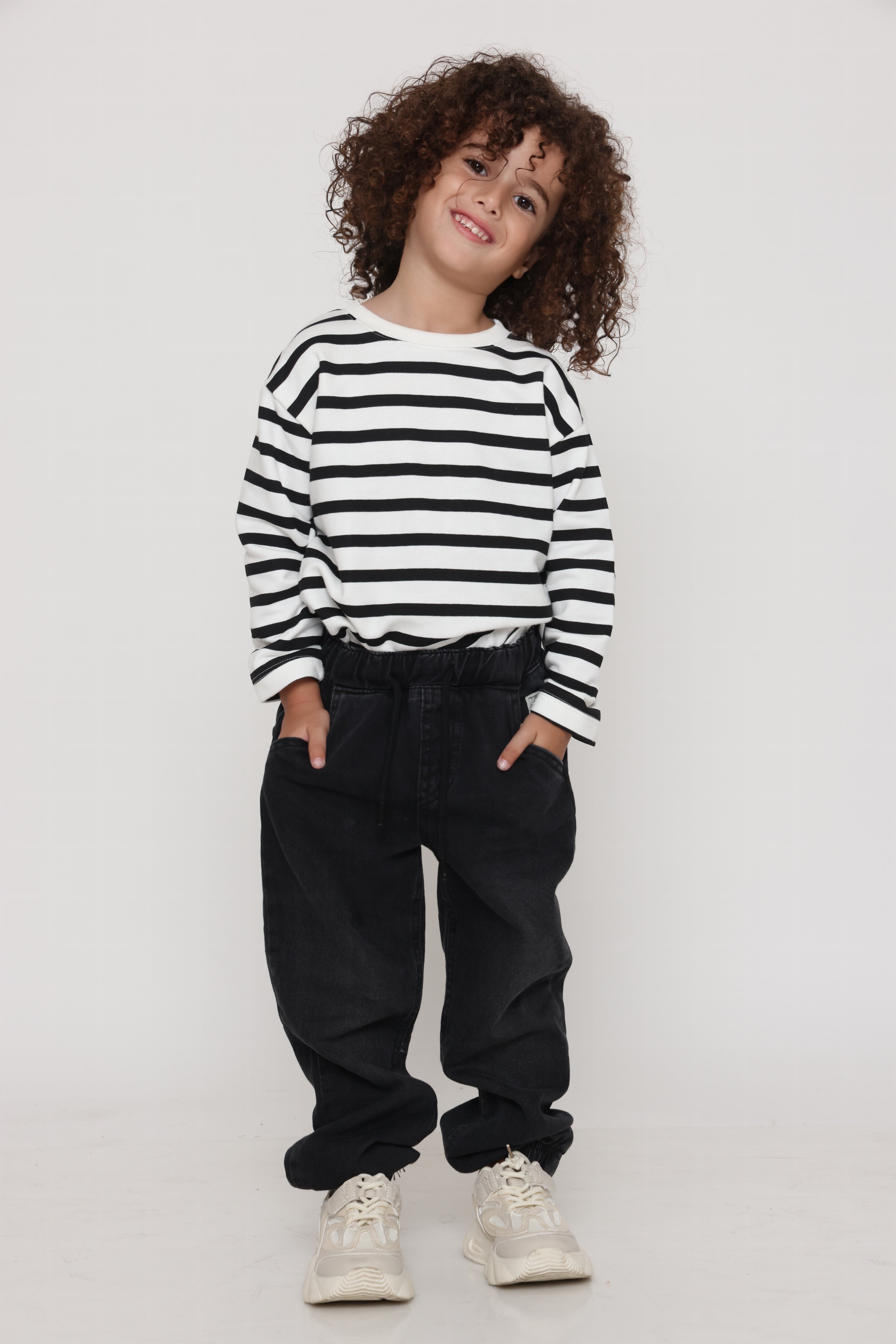 חולצת פסים קלאסית בנים - שחור