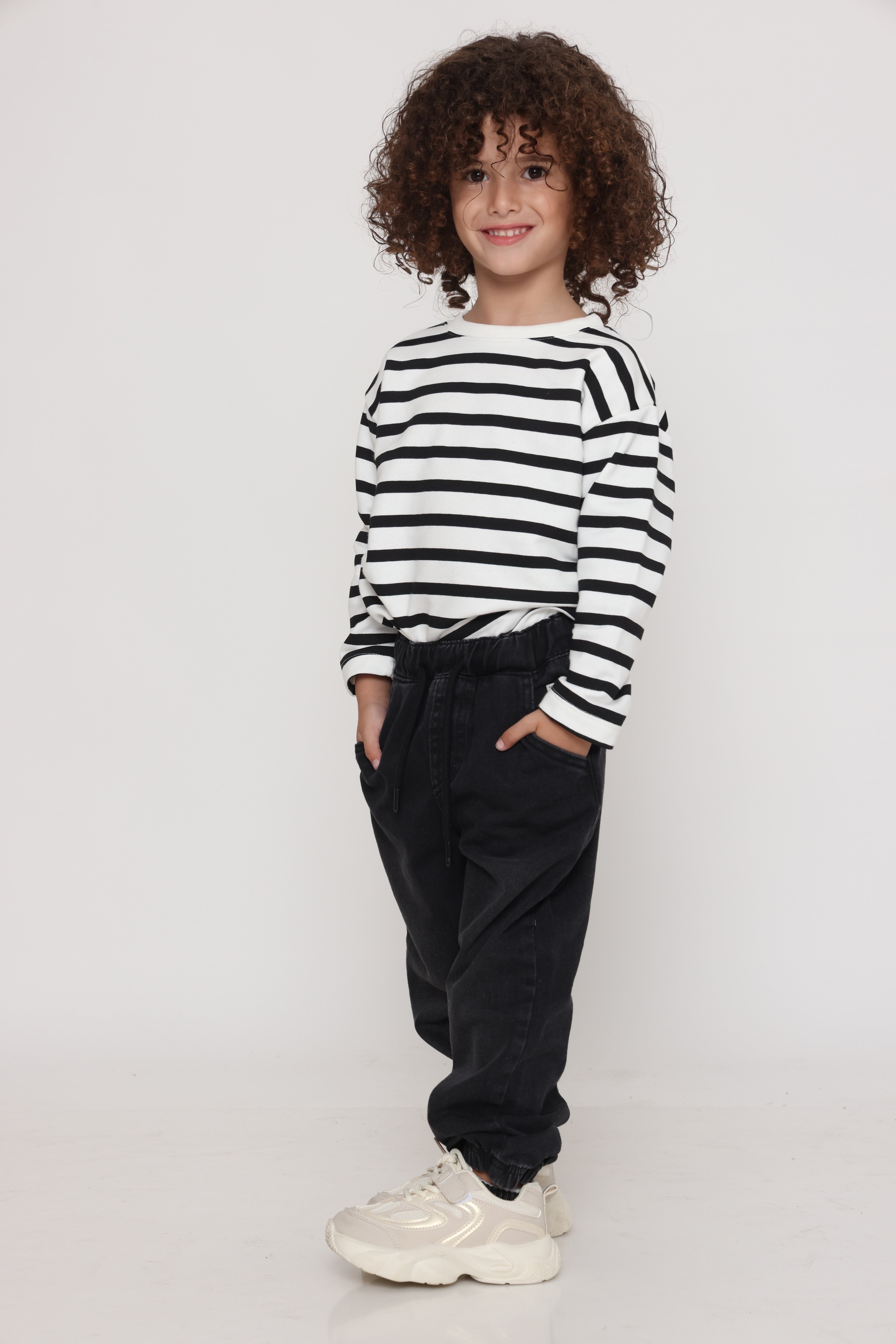 חולצת פסים קלאסית בנים - שחור