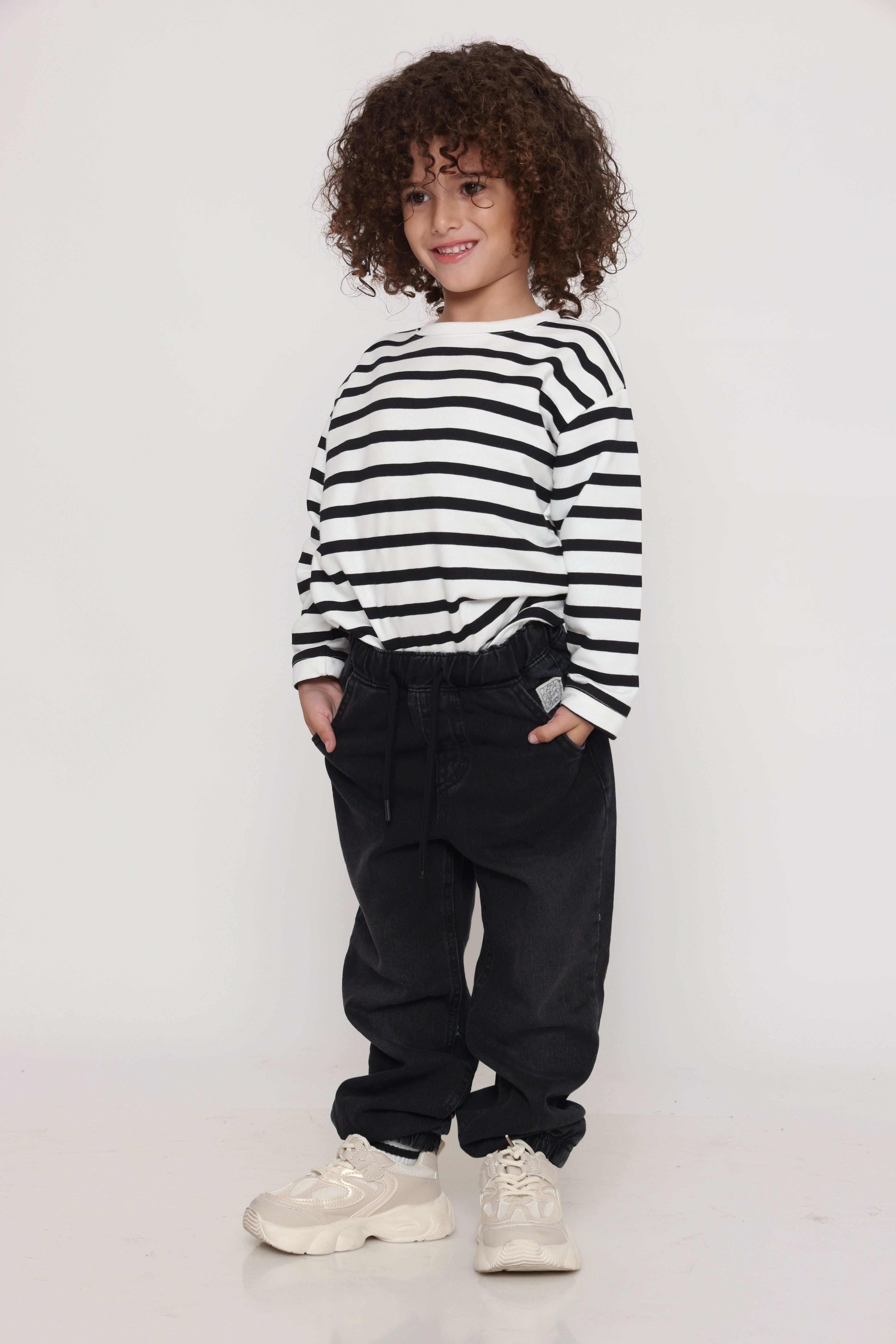 חולצת פסים קלאסית בנים - שחור