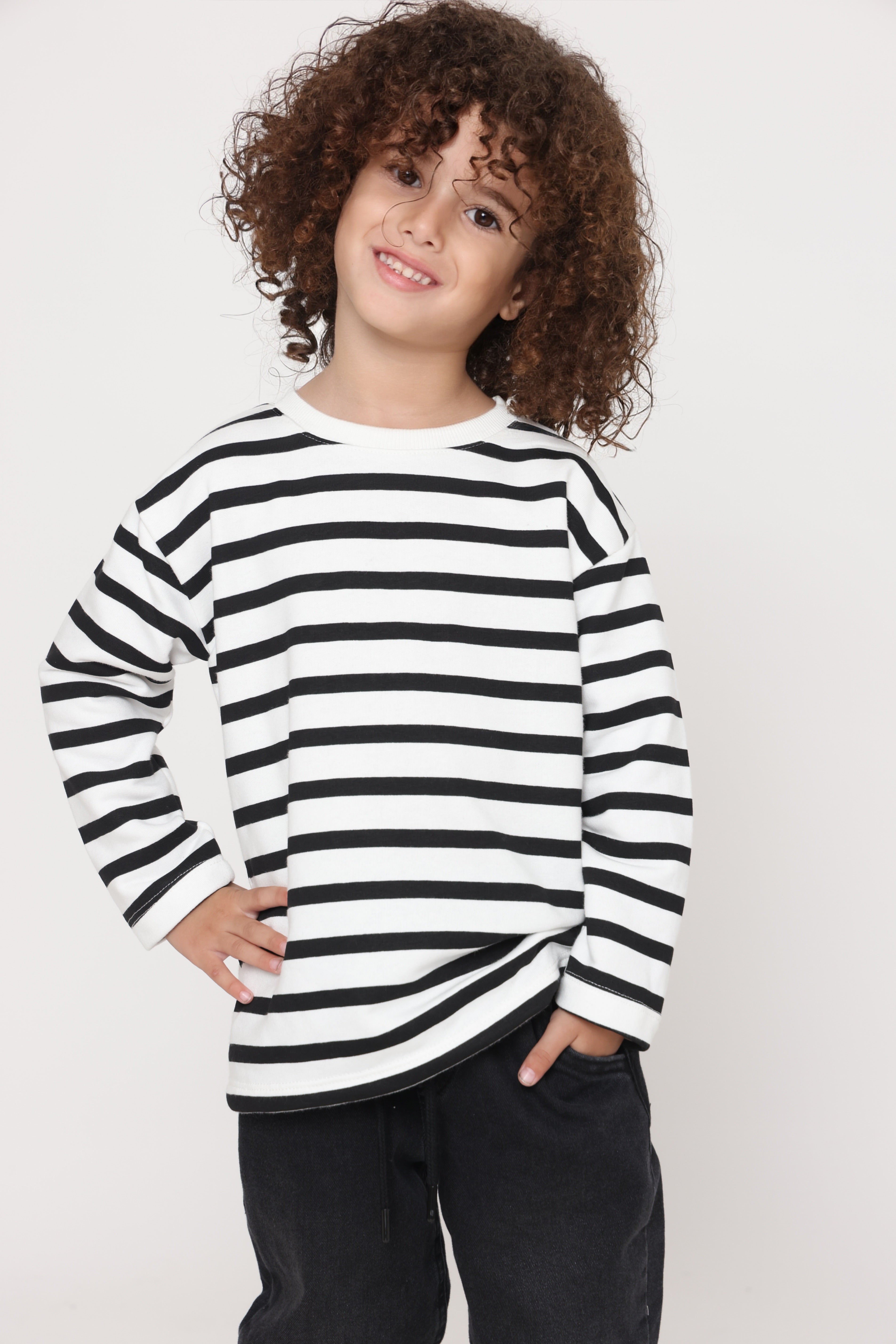 חולצת פסים קלאסית בנים - שחור