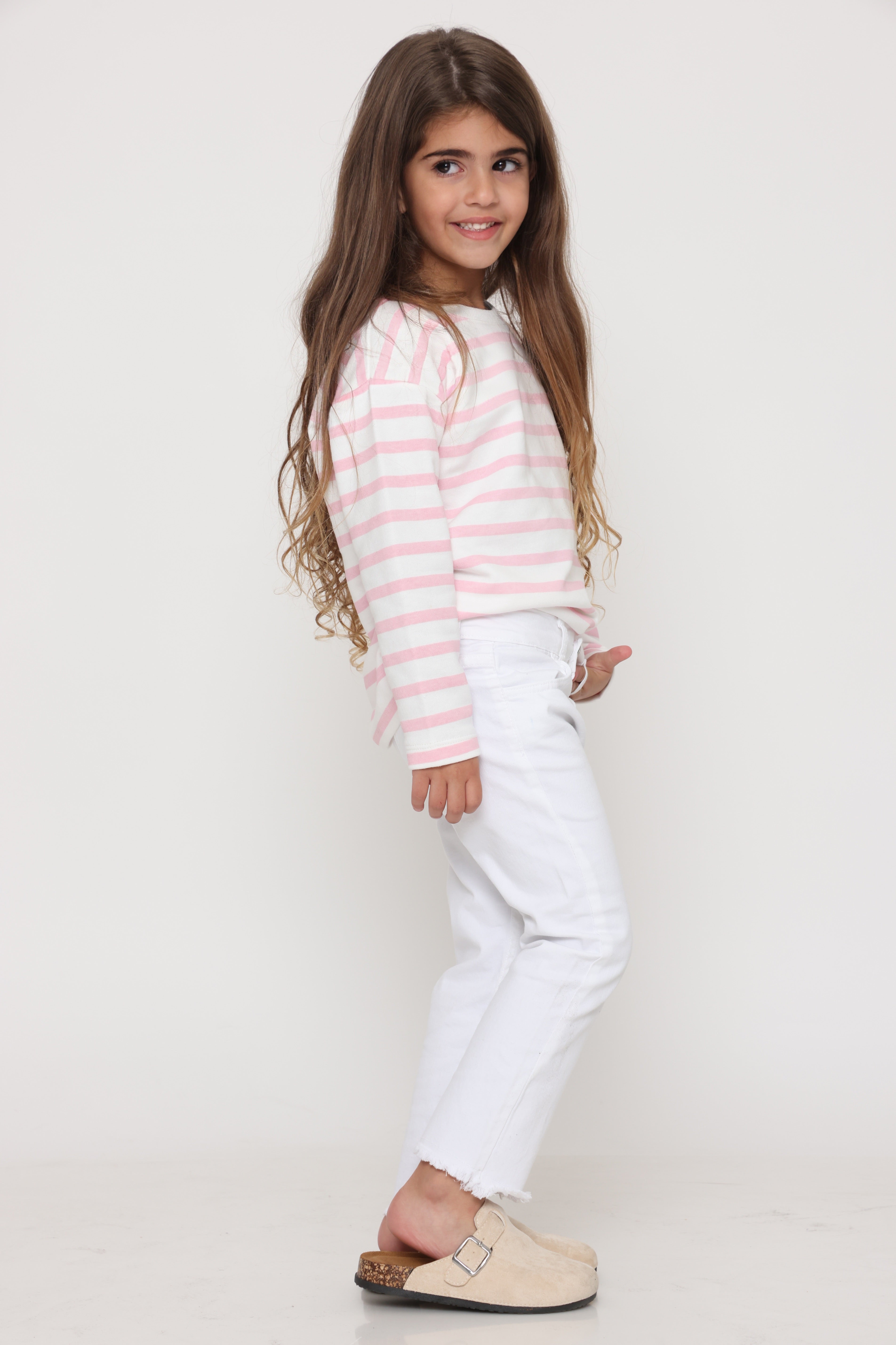 חולצת פסים קלאסית בצבע - ורוד