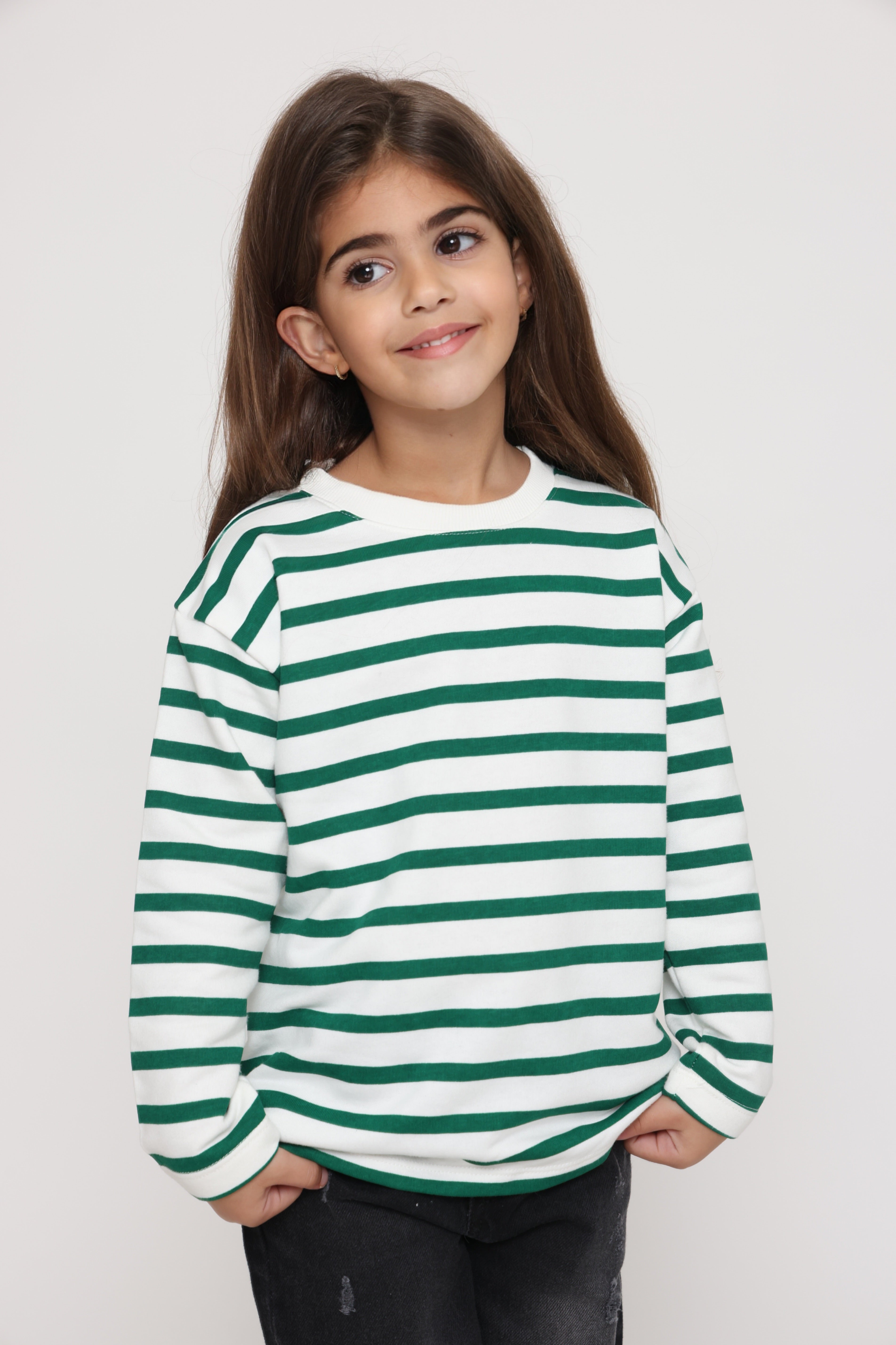 חולצת פסים קלאסית בצבע - ירוק