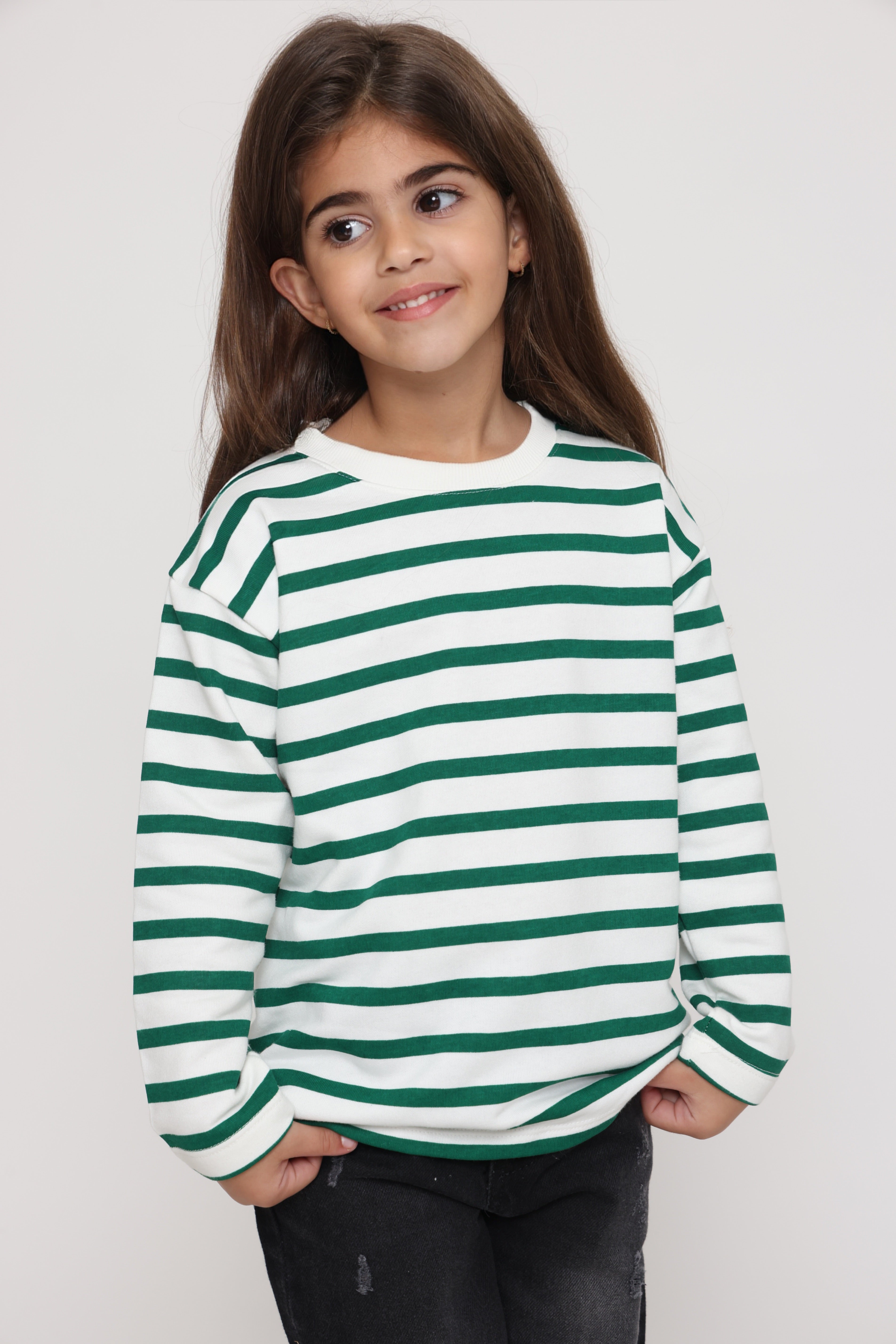 חולצת פסים קלאסית בצבע - ירוק