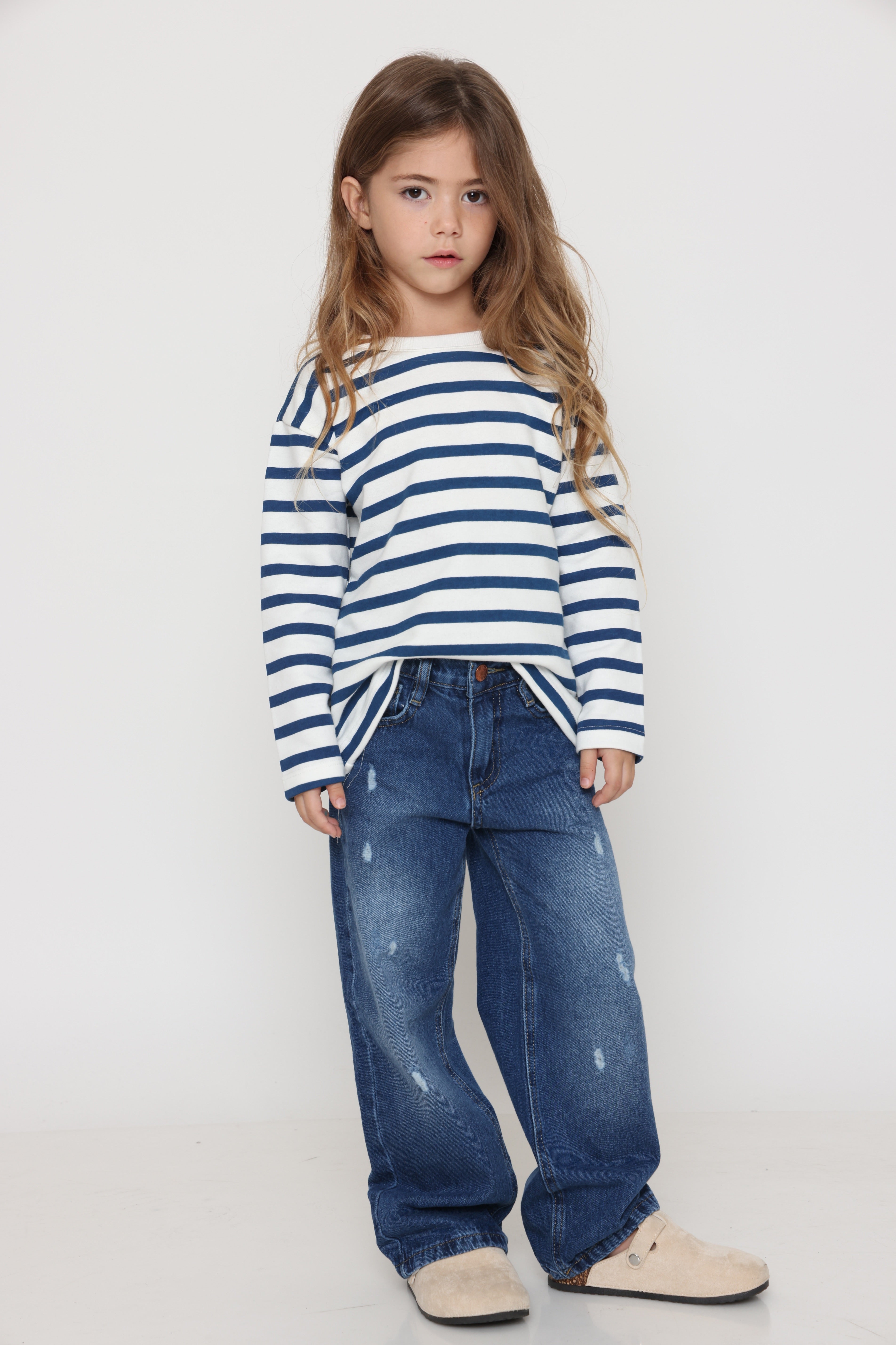 חולצת פסים קלאסית בצבע - כחול