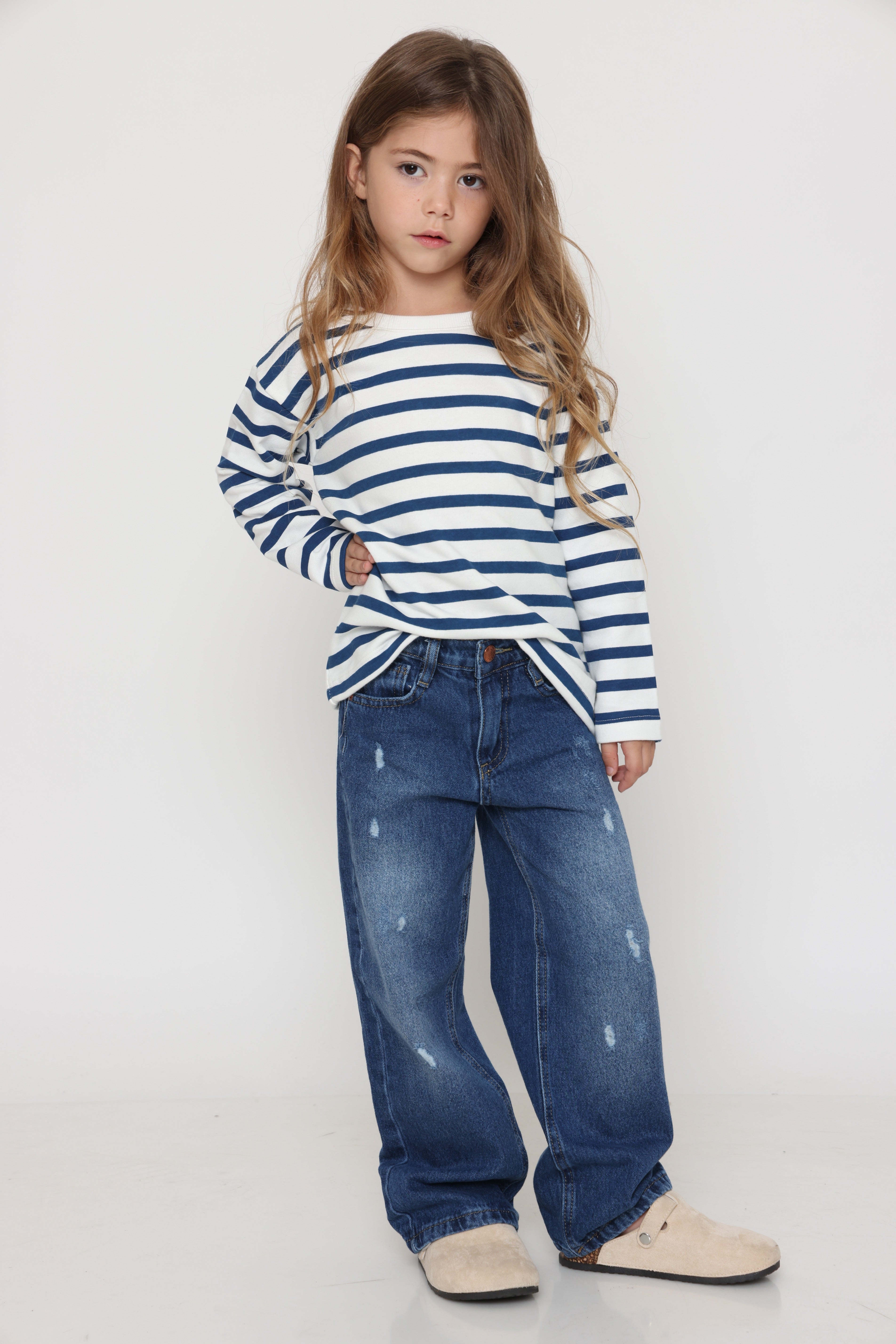 חולצת פסים קלאסית בצבע - כחול