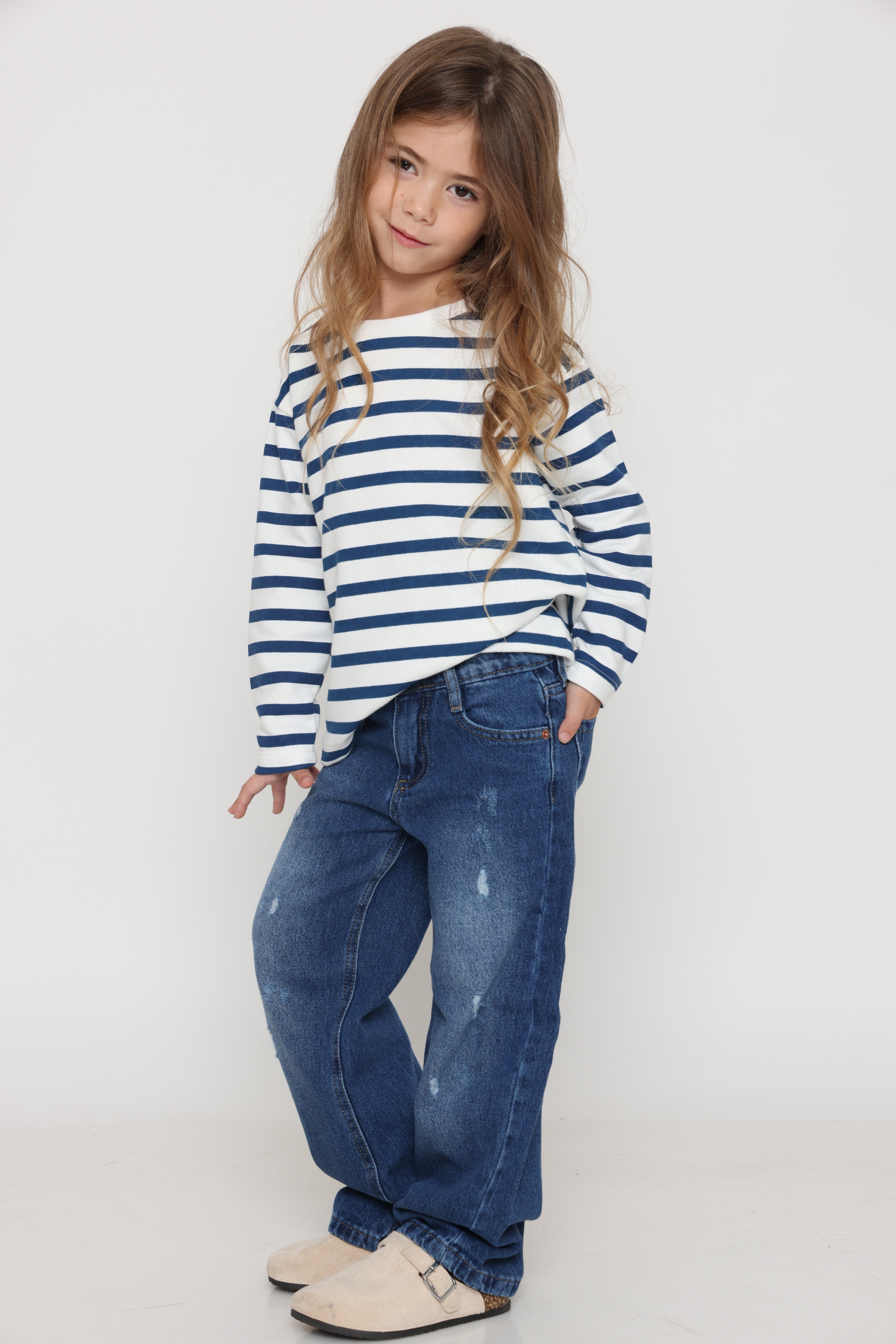 חולצת פסים קלאסית בצבע - כחול