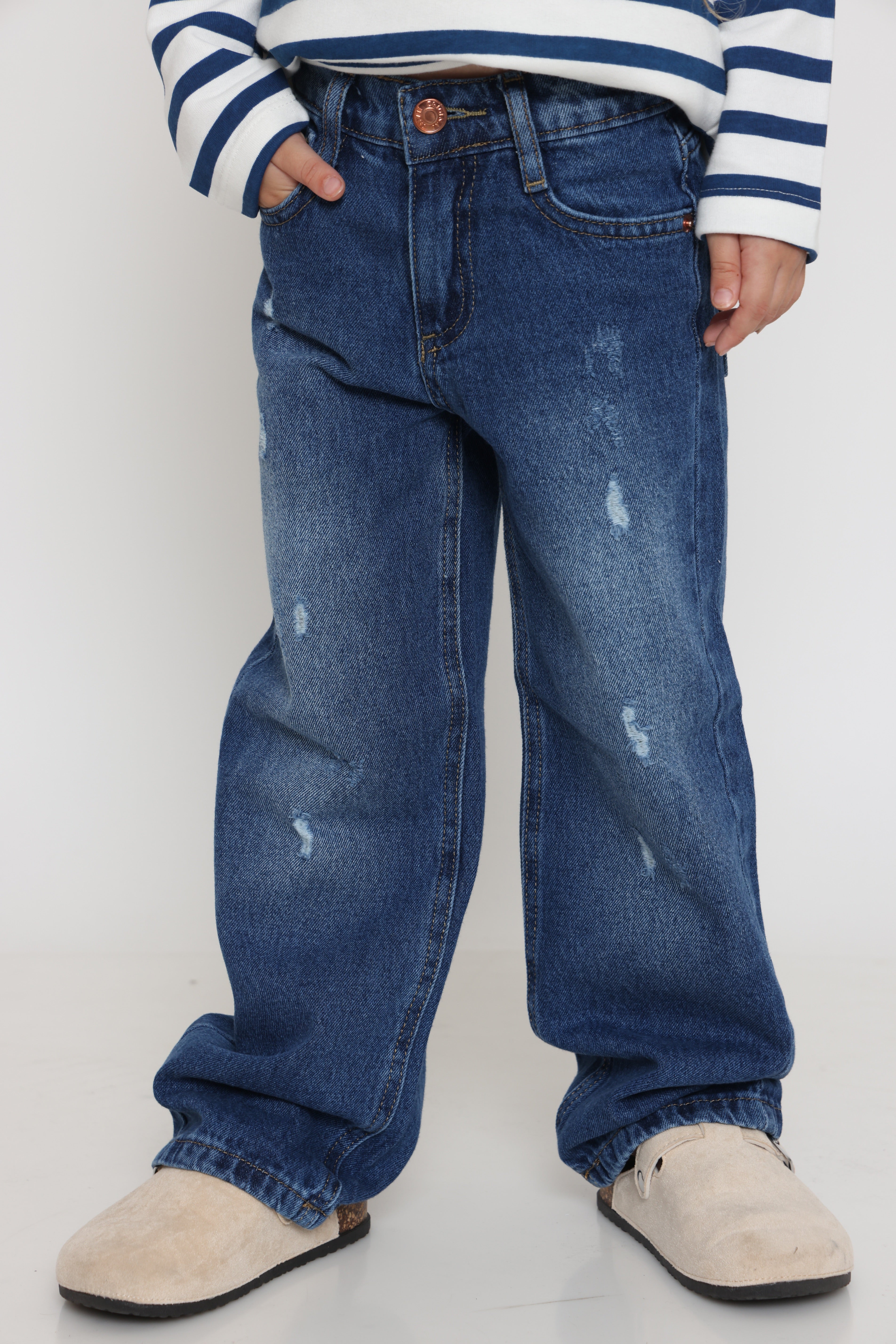 חולצת פסים קלאסית בצבע - כחול