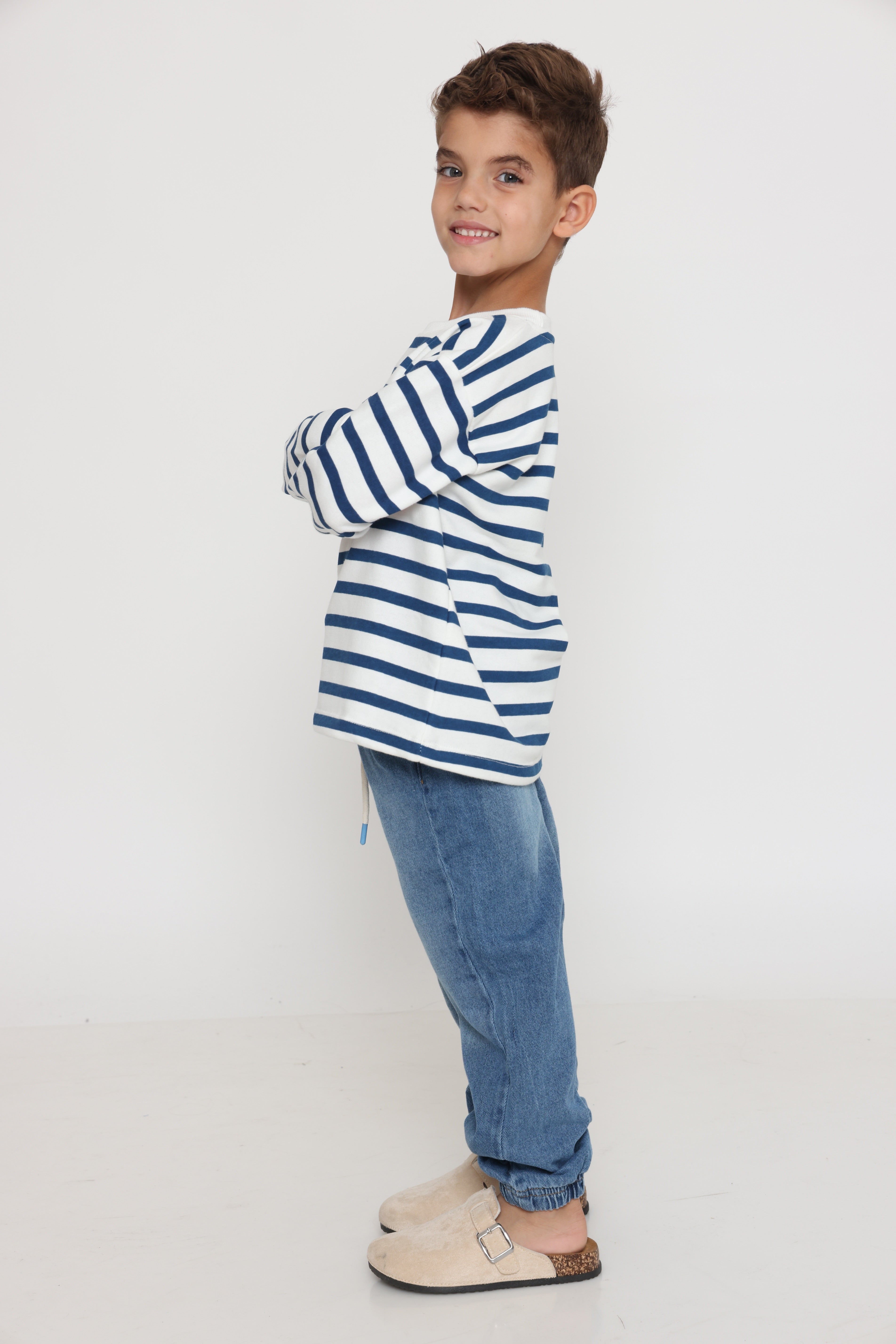 חולצת פסים קלאסית בנים - כחול
