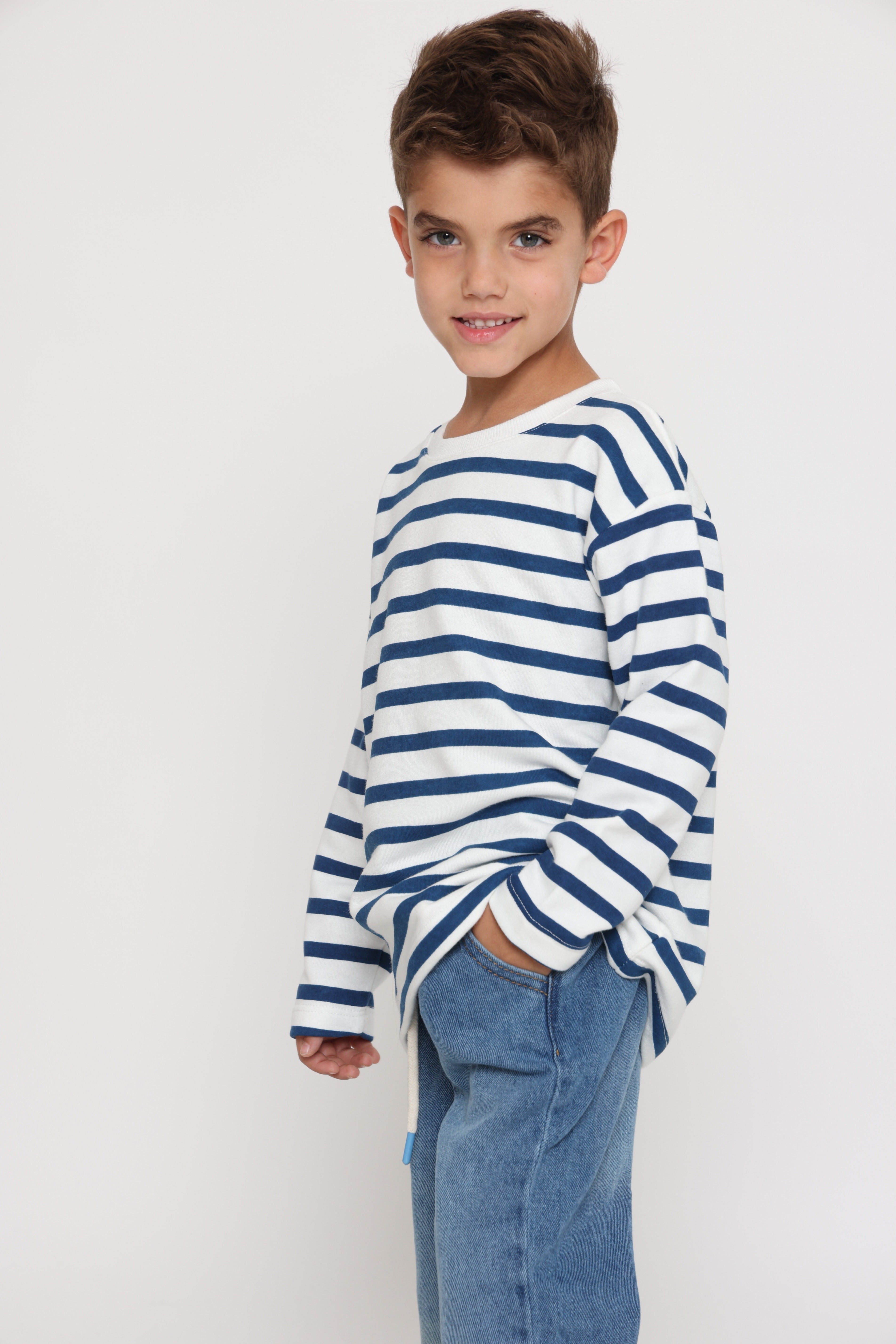 חולצת פסים קלאסית בנים - כחול
