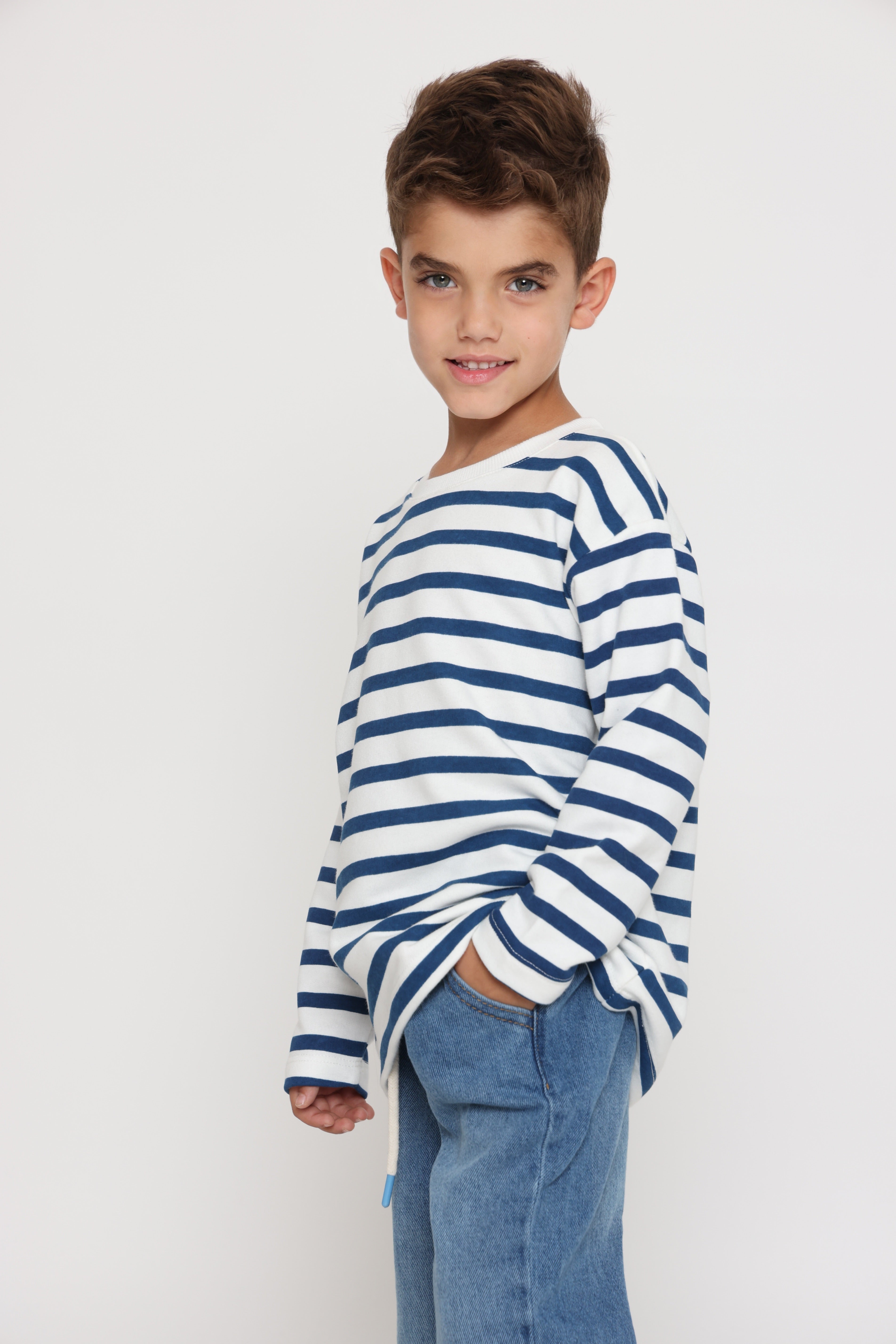 חולצת פסים קלאסית בנים - כחול