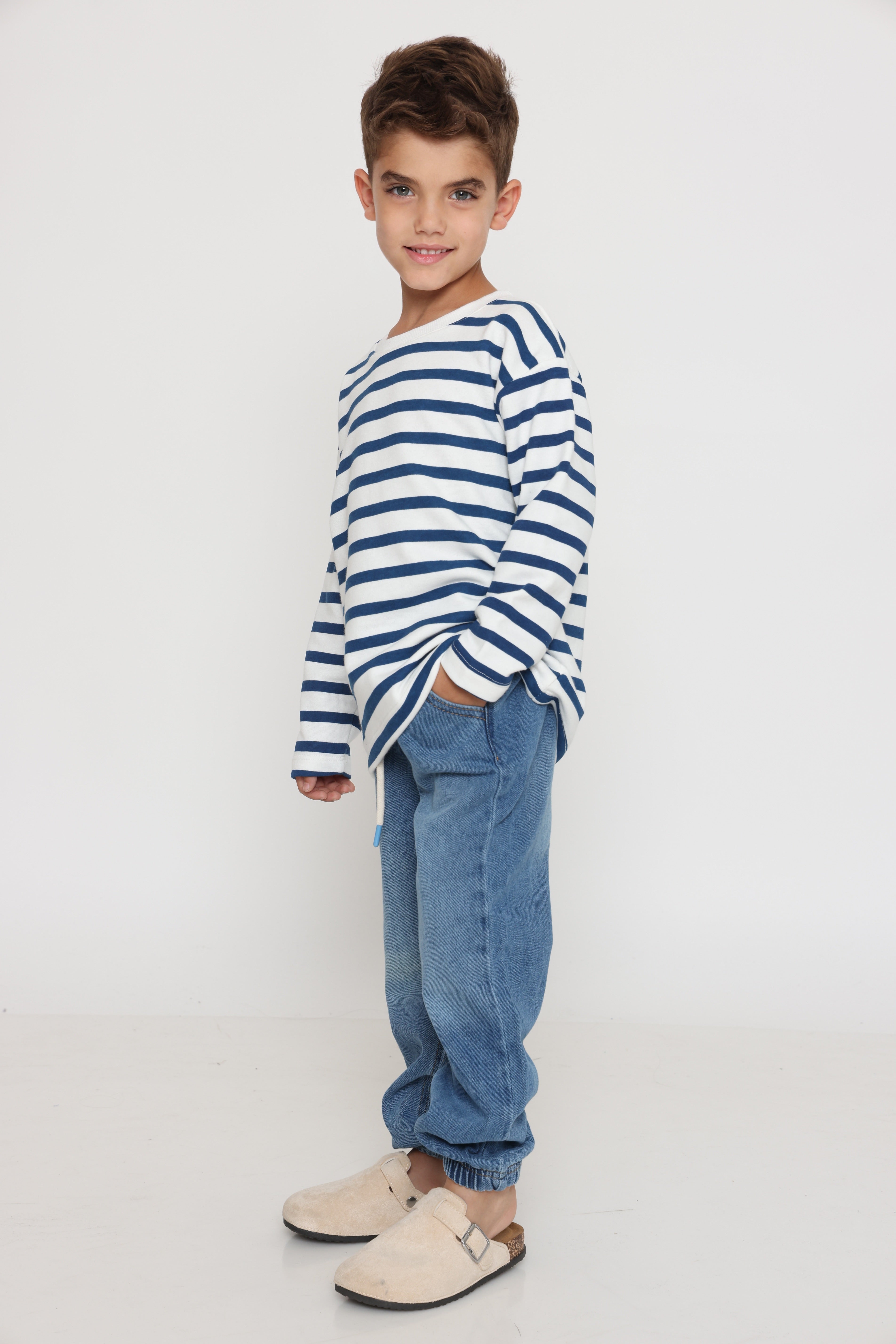חולצת פסים קלאסית בנים - כחול