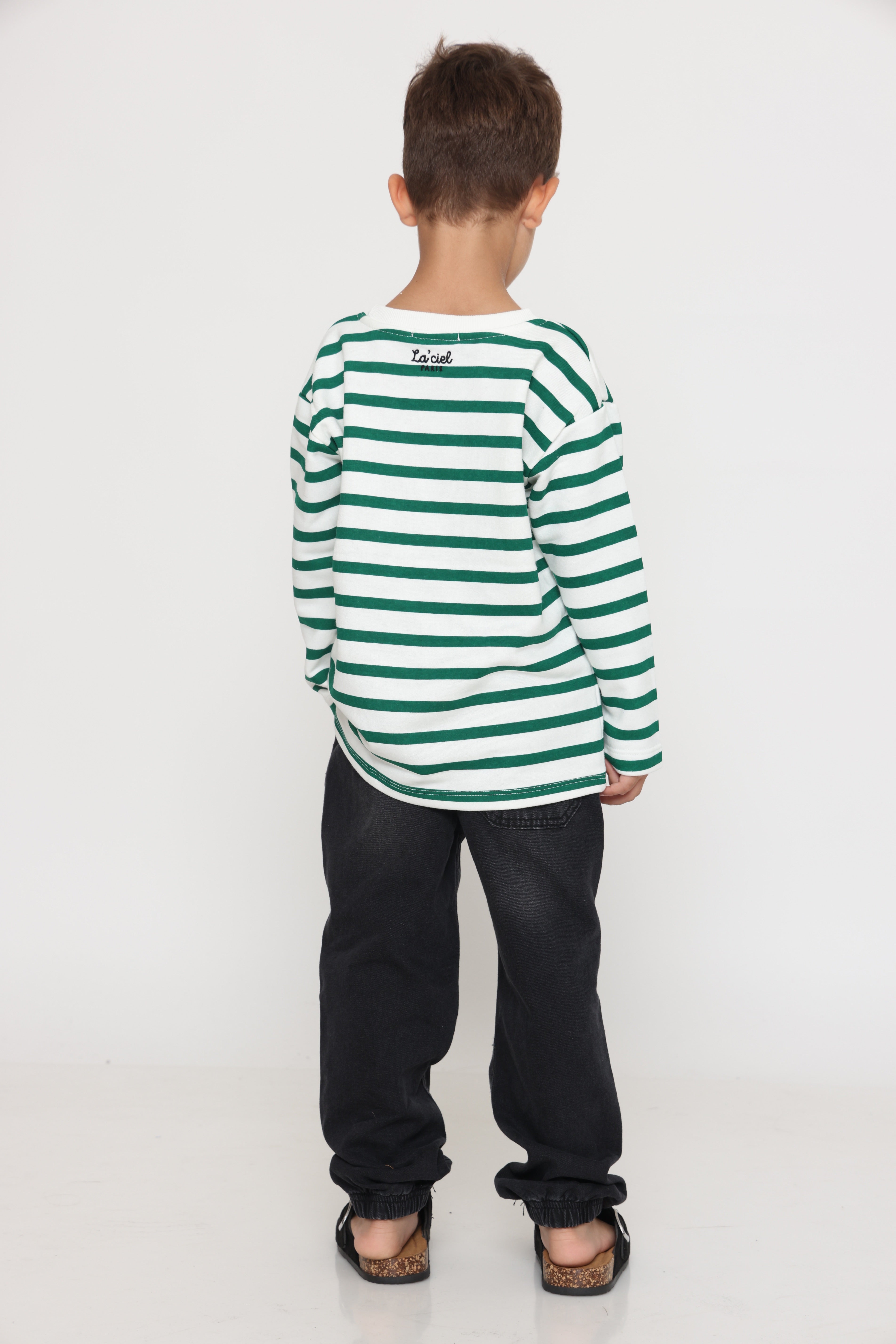 חולצת פסים קלאסית בנים - ירוק