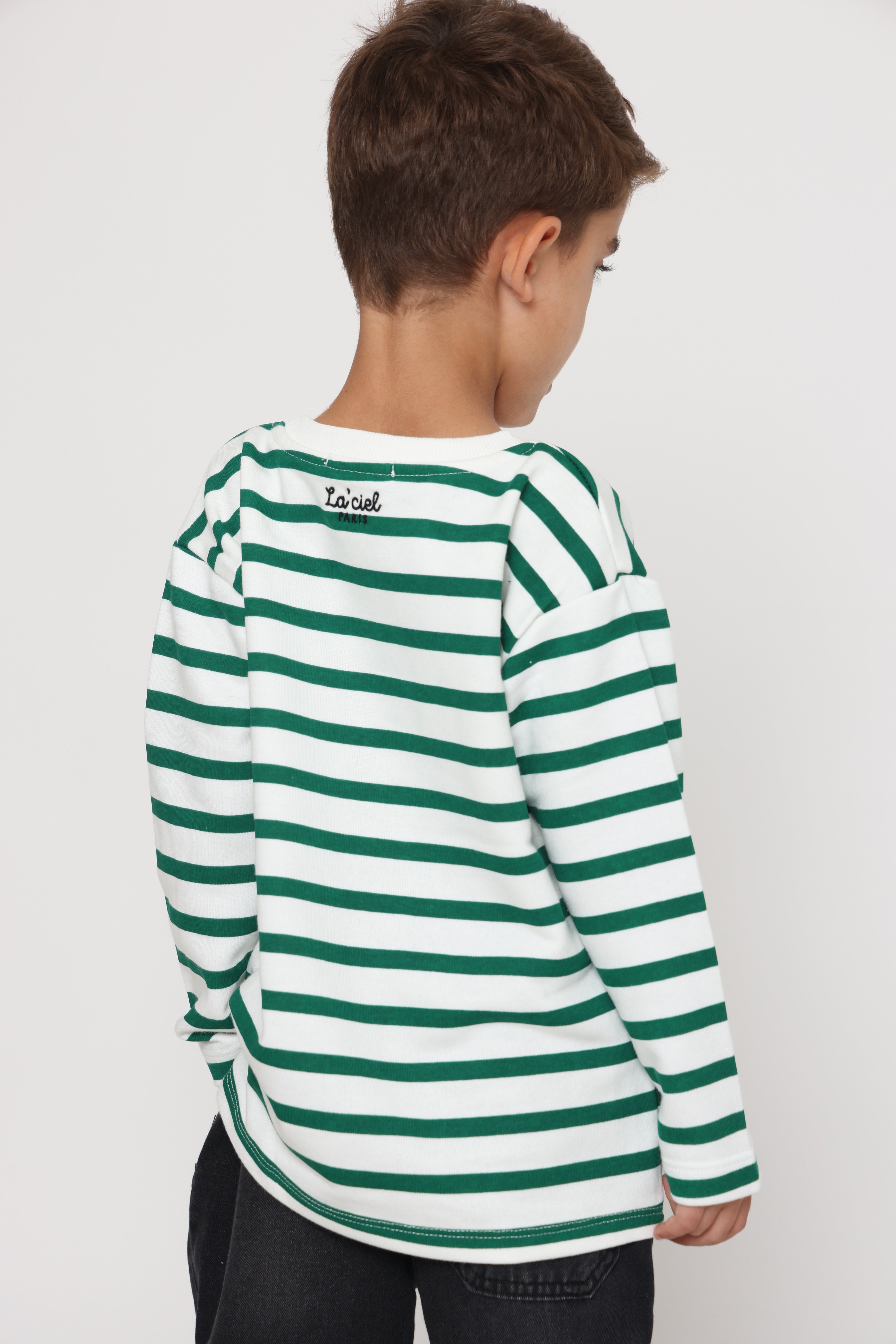 חולצת פסים קלאסית בנים - ירוק