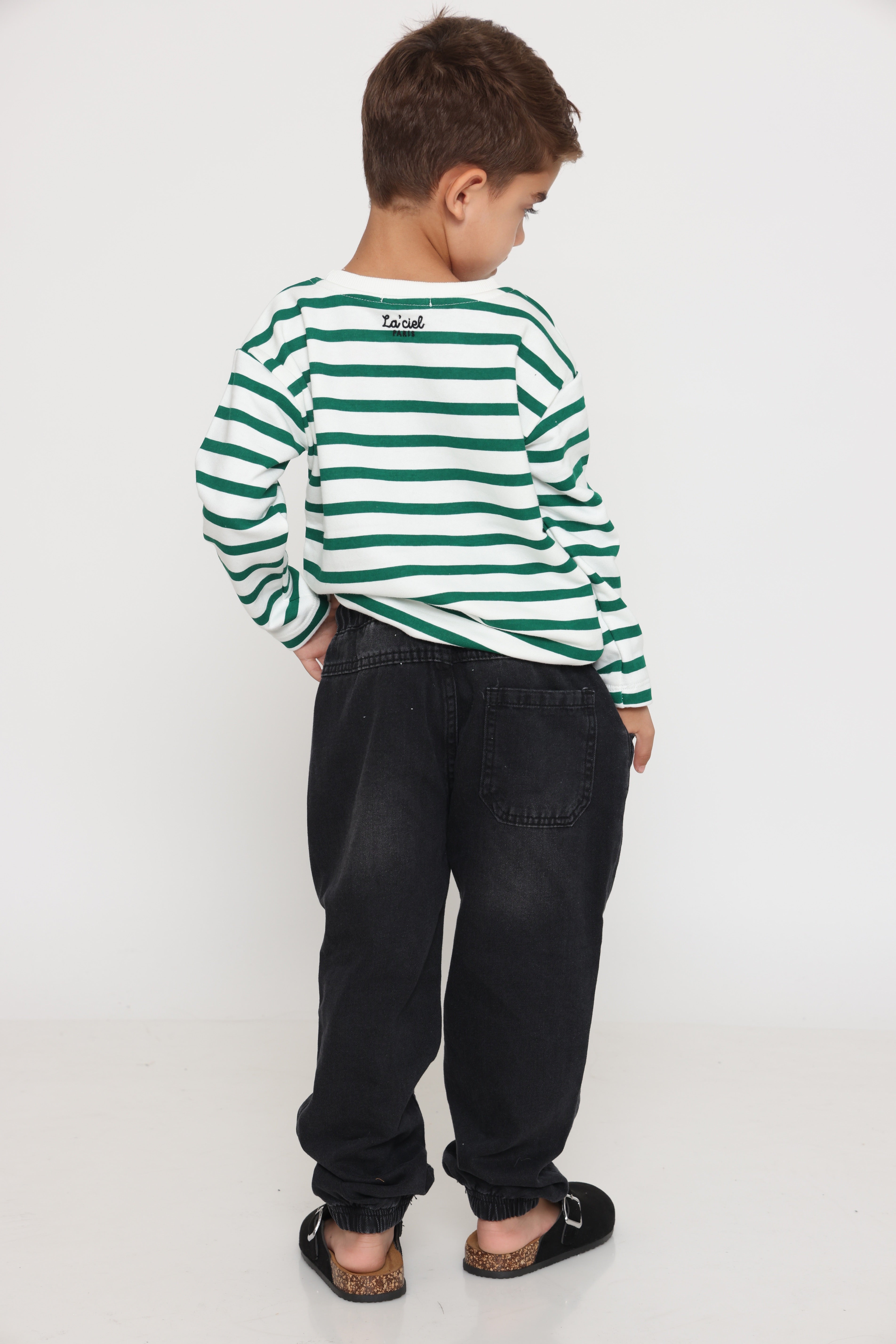 חולצת פסים קלאסית בנים - ירוק