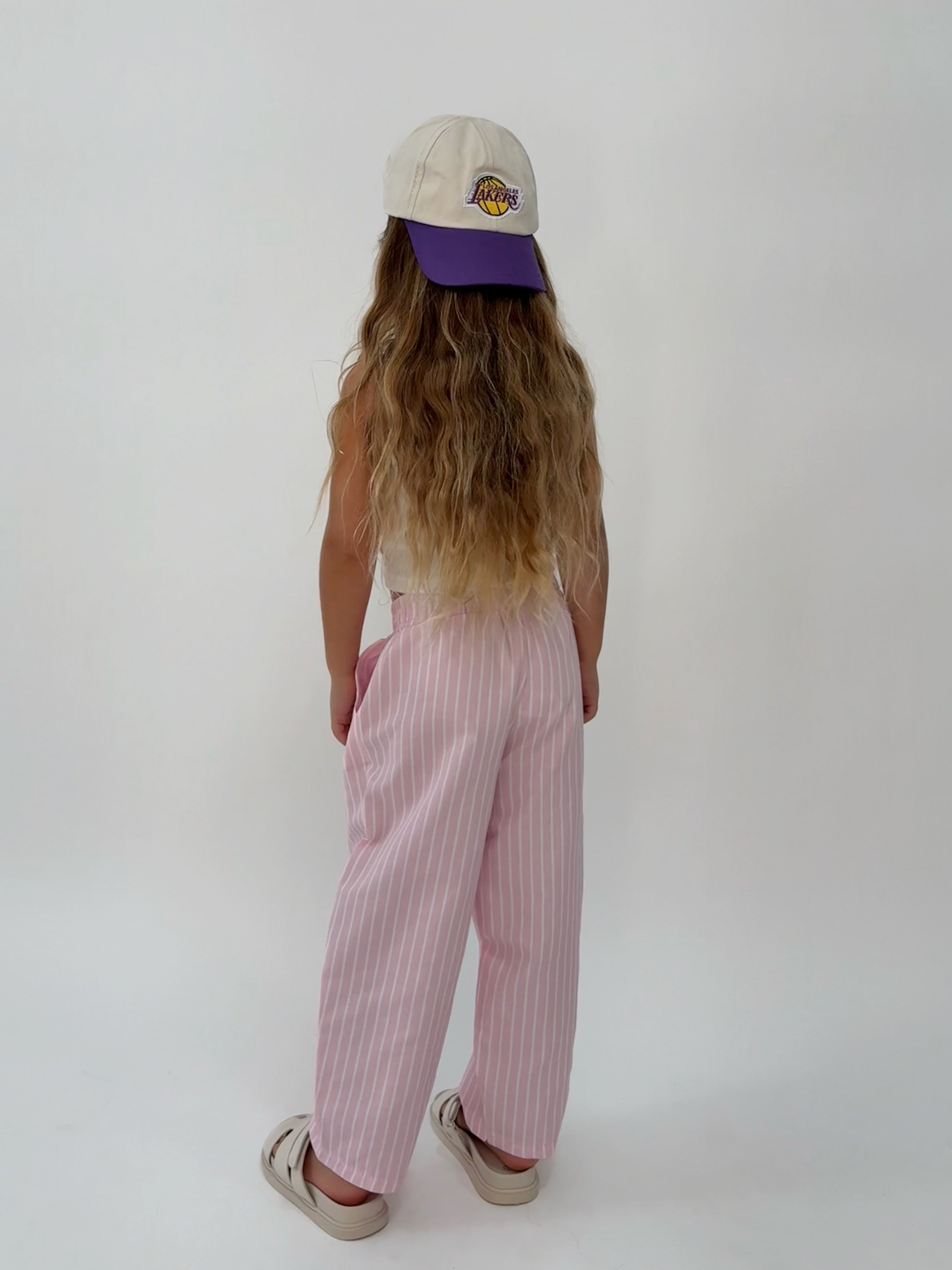 מכנס קזואל פסים ורוד