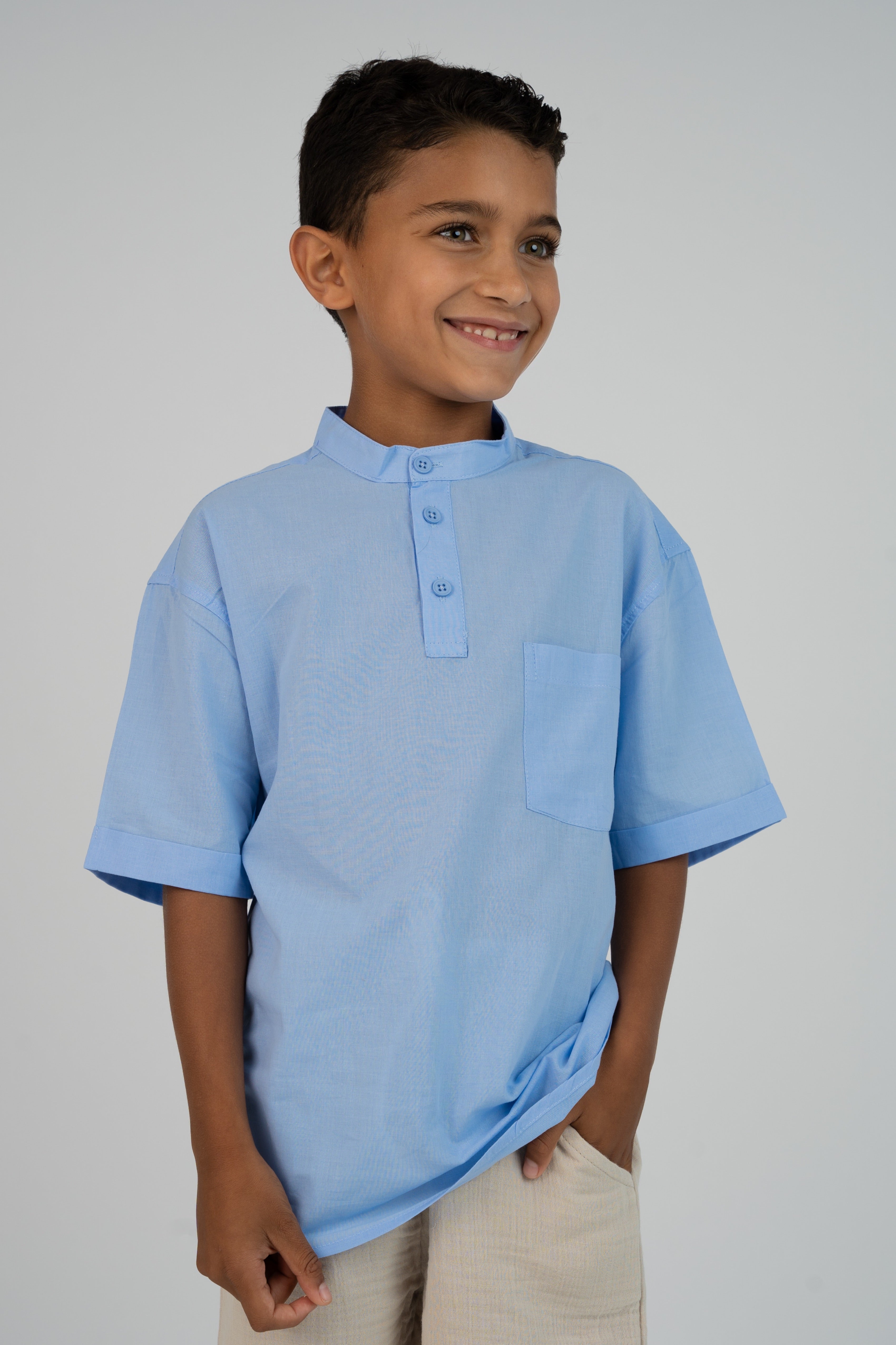 חולצה צווארון סיני - תכלת