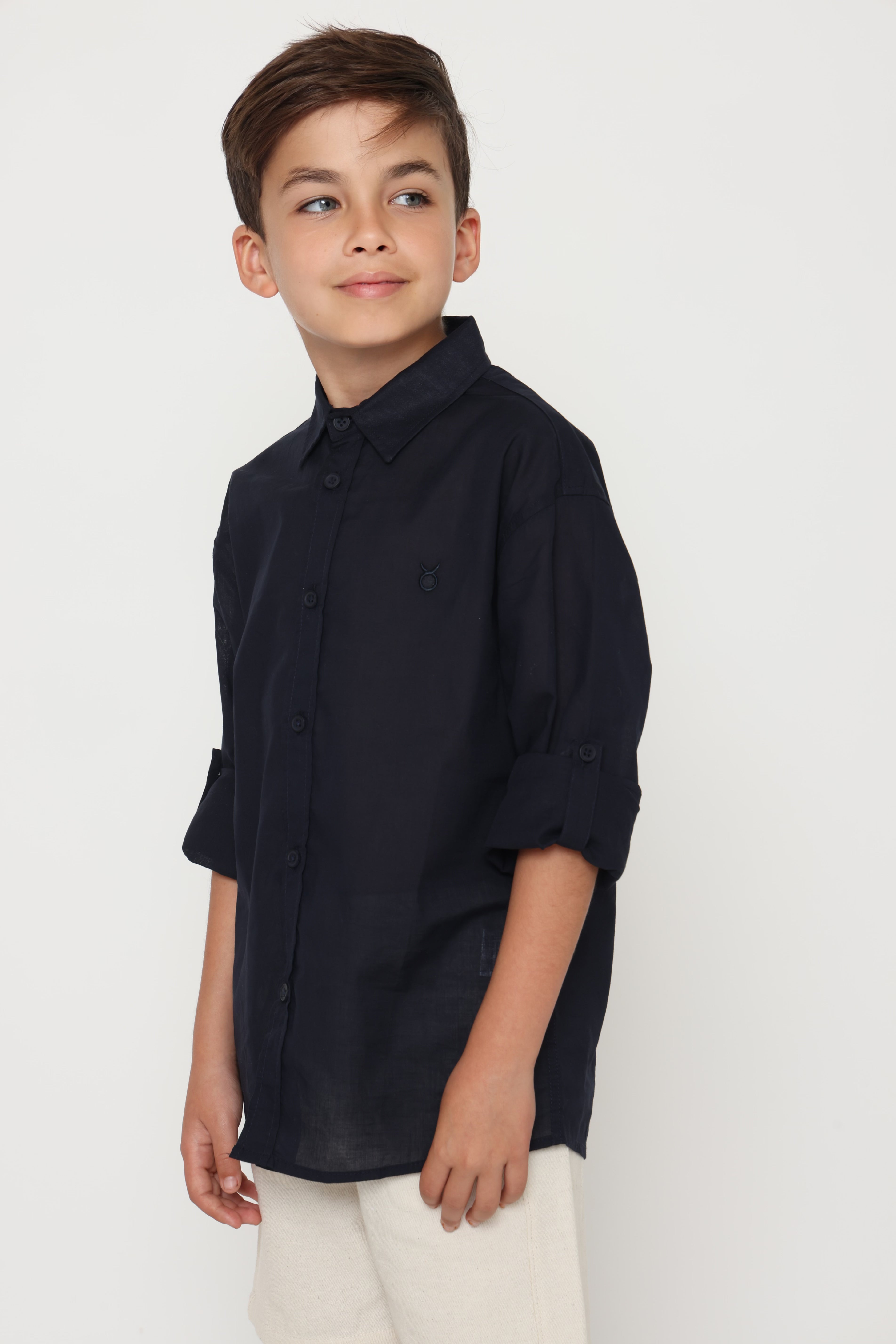 חולצה מכופתרת פשתן - כחולה